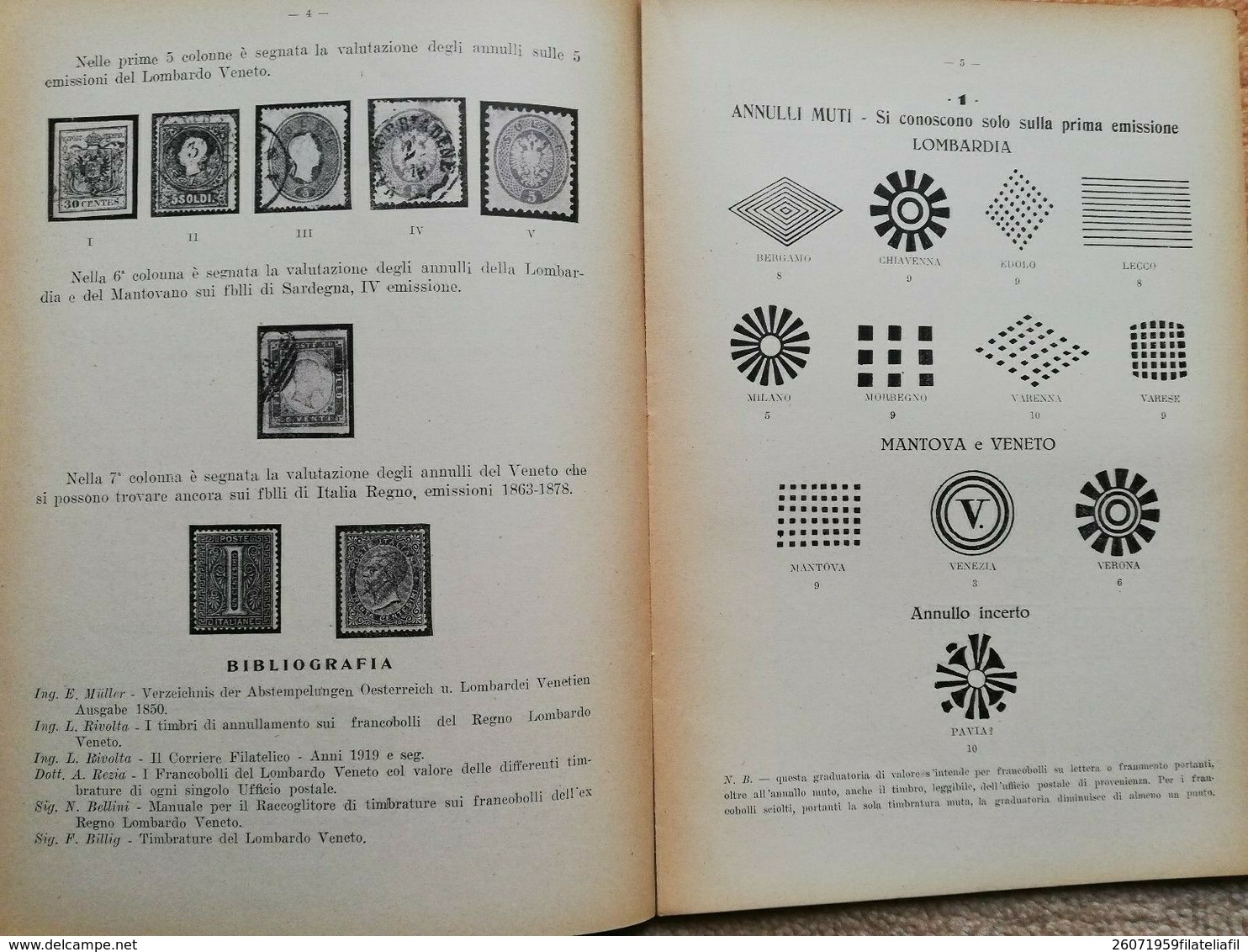 CATALOGO DEGLI ANNULLAMENTI DEL LOMBARDO-VENETO DI E. VERDUN DI CANTOGNO ED.1935 - Filatelia E Historia De Correos