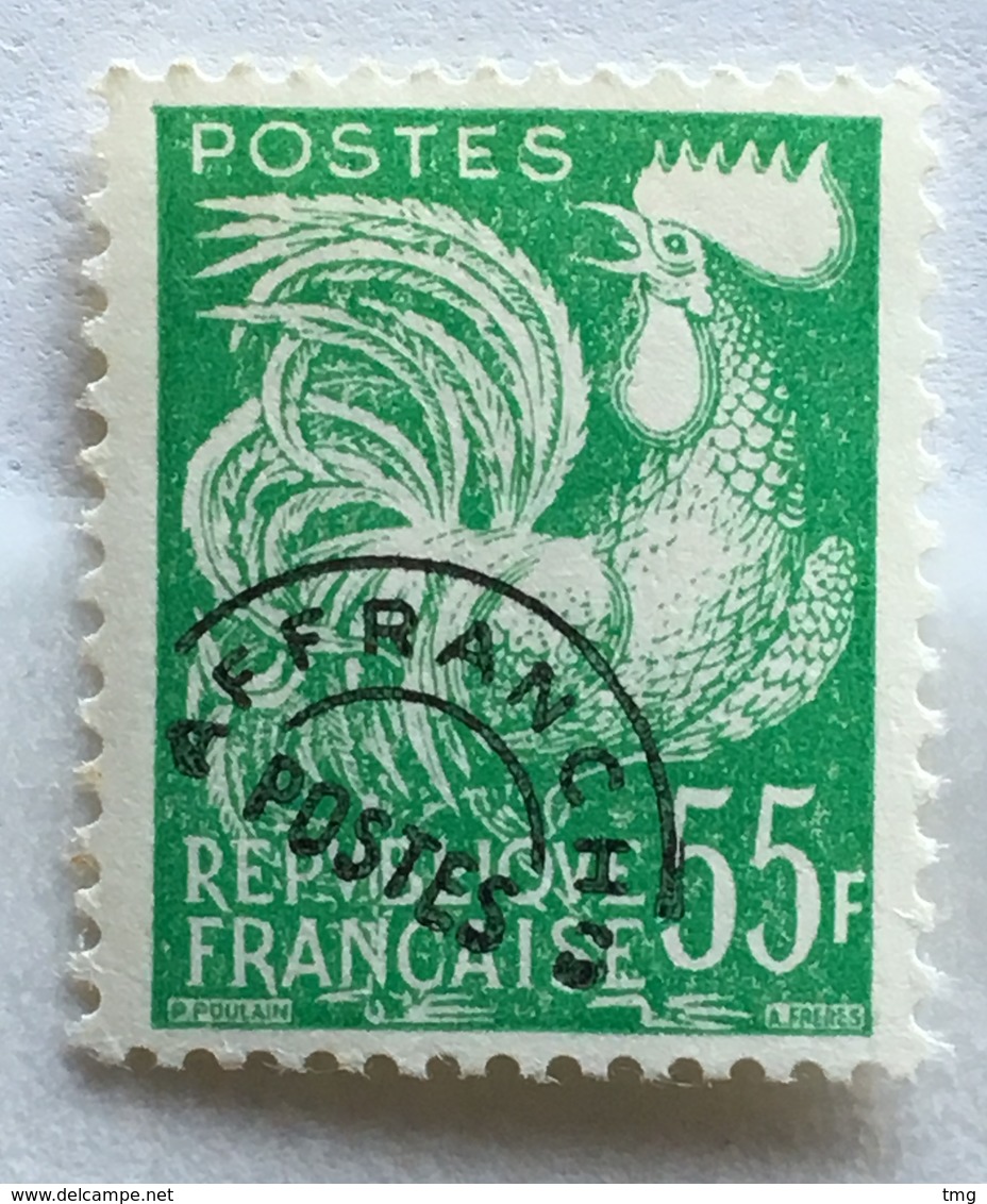 Timbre France Préoblitéré Coq Gaulois YT 118 (*) MH 55f Vert Jaune (côte 14,5 Euros) – 316d - 1953-1960