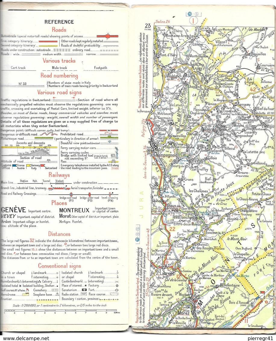 CARTE-ROUTIERE-MICHELIN-N °23-1938-75.386-GENEVE-BERNE-PAS De COUPURES-Imprim-Gaston Maillet- TBE - Cartes Routières
