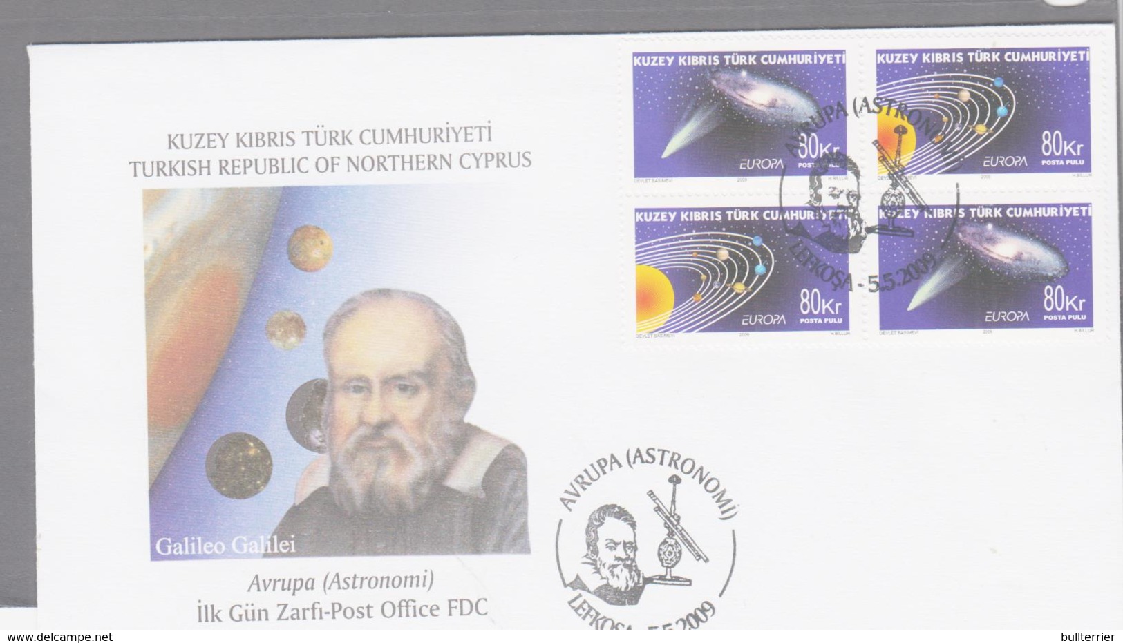 ASTRONOMEY - TURKISH CYPRUS - 2009 - GALILEO SET IN BOCK OF 4  ON ILLUSTRATED  FDC - Astronomy