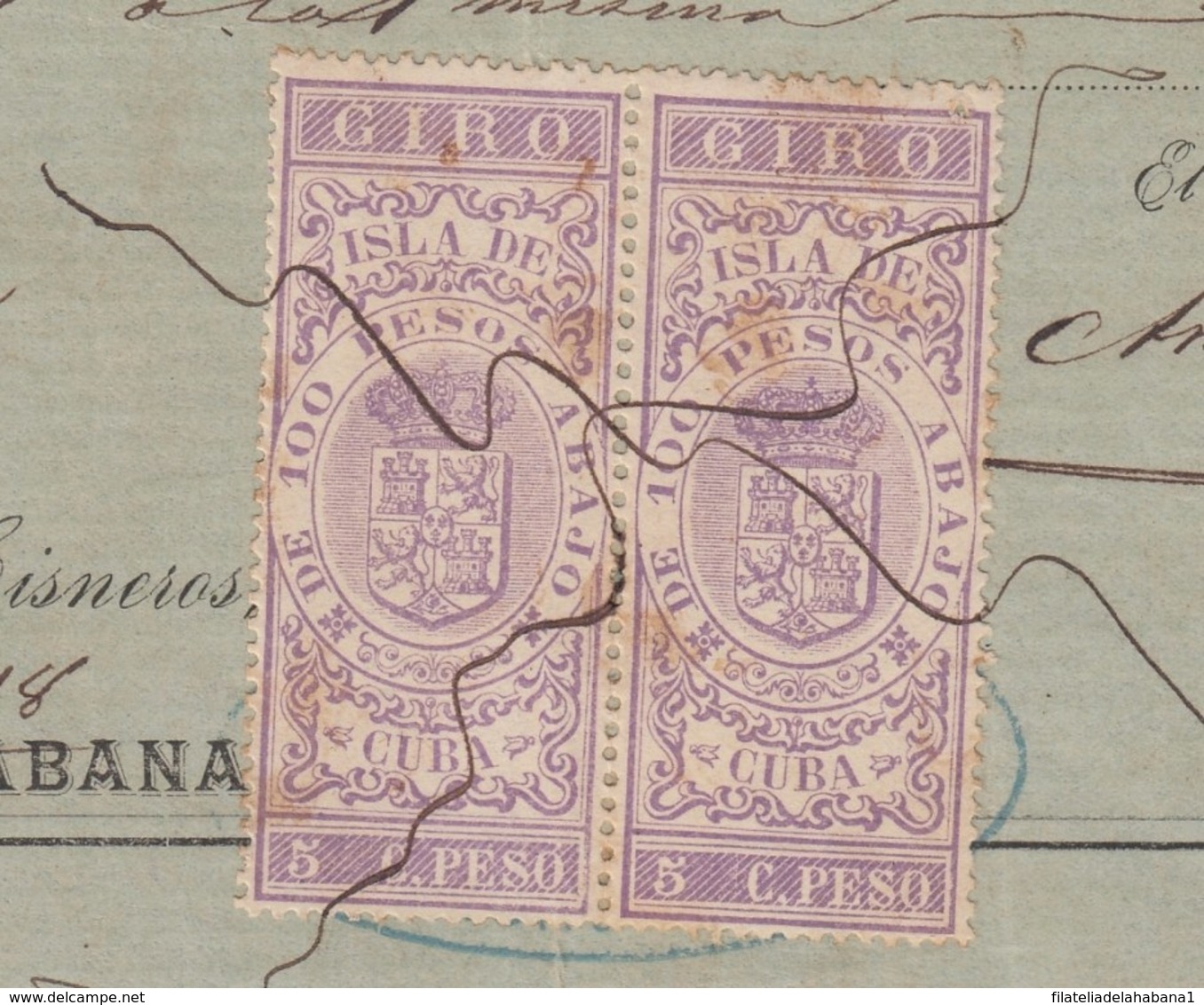 GIR-52 CUBA SPAIN ESPAÑA (LG1613) REVENUE 5c GIROS TRADE. SUGAR MILLS SANTA CLARA. - Timbres-taxe