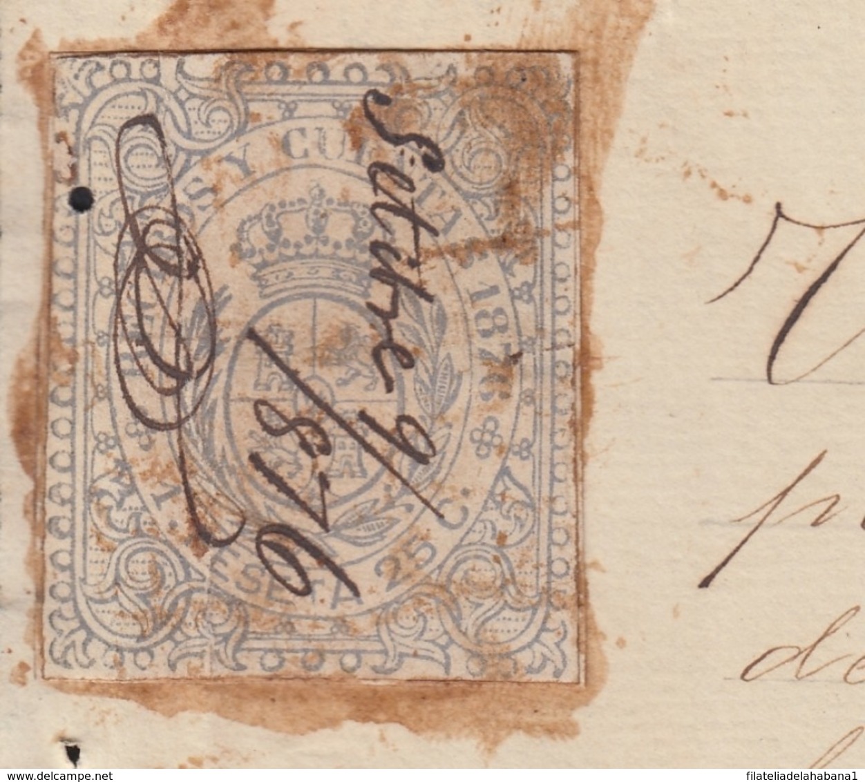 REC-52 CUBA SPAIN ESPAÑA (LG1631) RECIBOS + GIROS REVENUE 1876. SUGAR MILLS FLOR DE CUBA INVOICE. - Postage Due