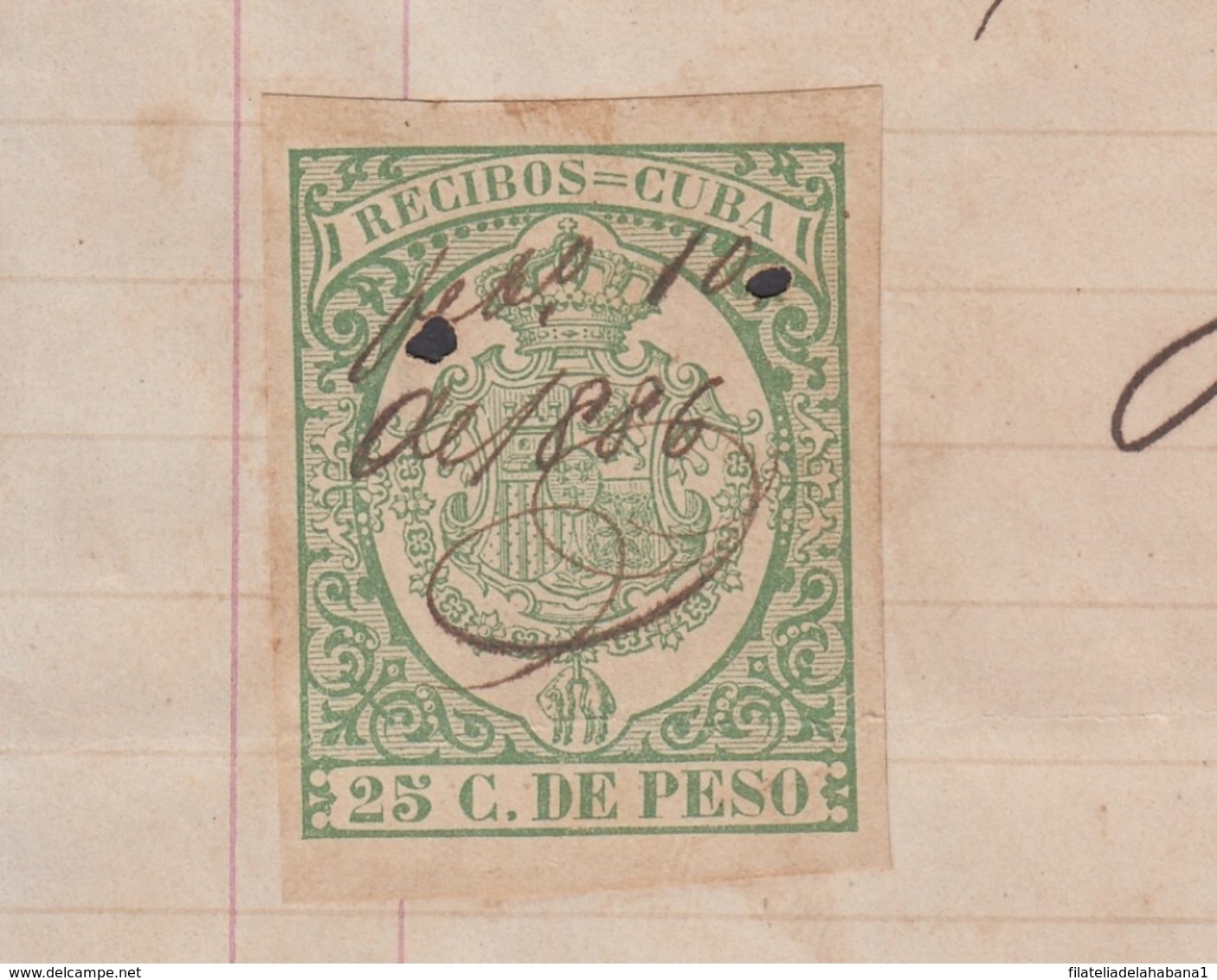 REC-124 CUBA SPAIN ESPAÑA (LG1632) RECIBOS REVENUE 1866. TREN FUNERARIO. MORTUORY INVOICE 1875. - Segnatasse