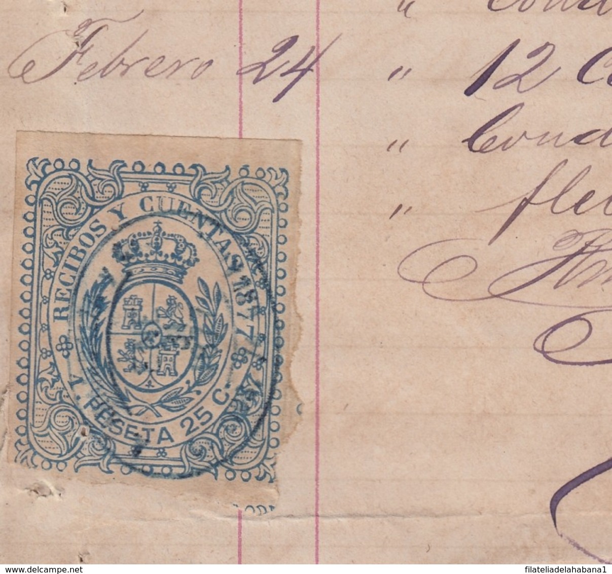 REC-131 CUBA SPAIN ESPAÑA (LG1639) RECIBOS REVENUE 1880. AGRICULTURE FLOR DE CUBA SUGAR MILLS INVOICE. - Postage Due