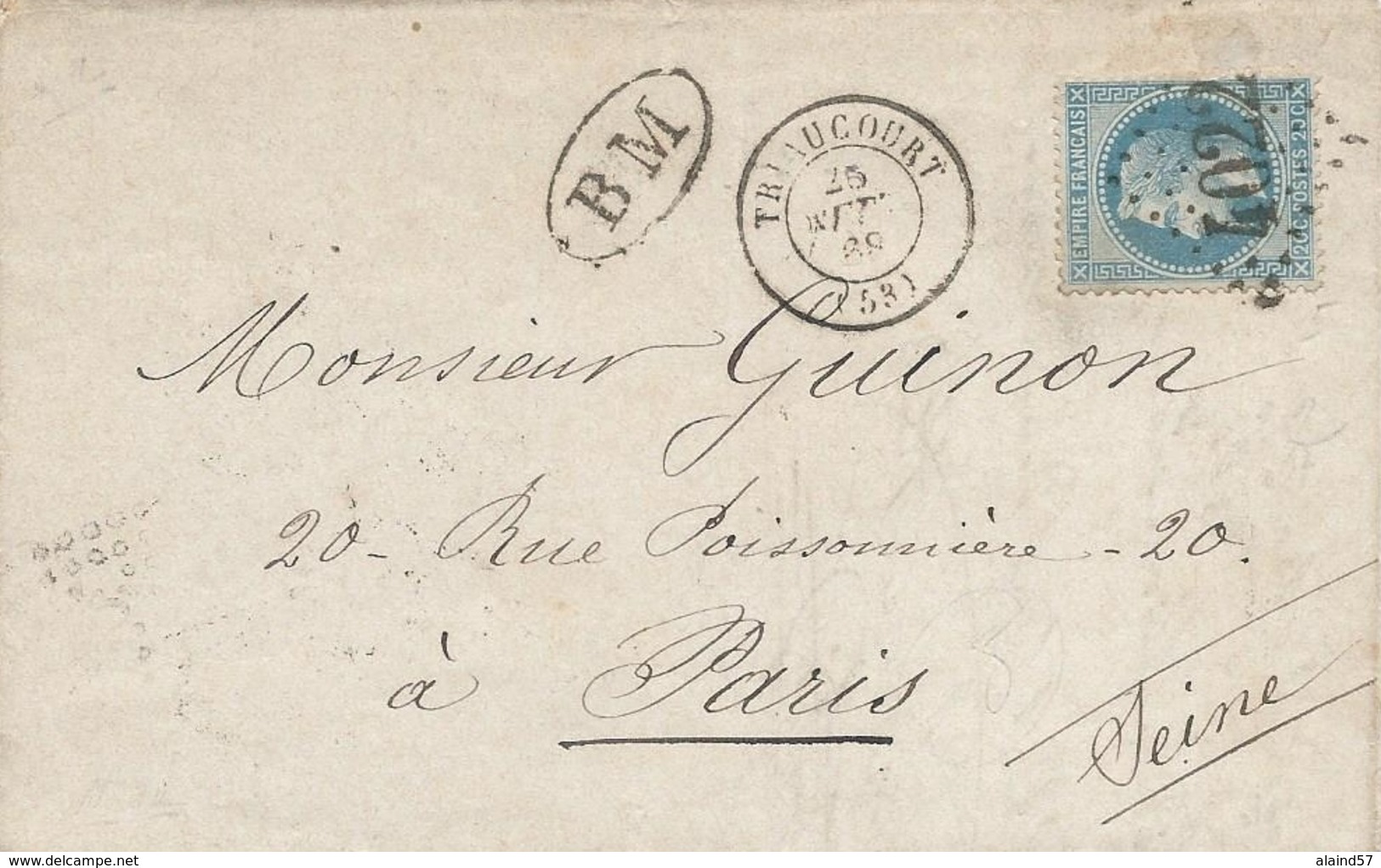 LAC Avec CAD 15 De Triaucourt (Meuse) Avec GC 4022 Et Cachet Boîte Mobile De 1868 - 1849-1876: Période Classique