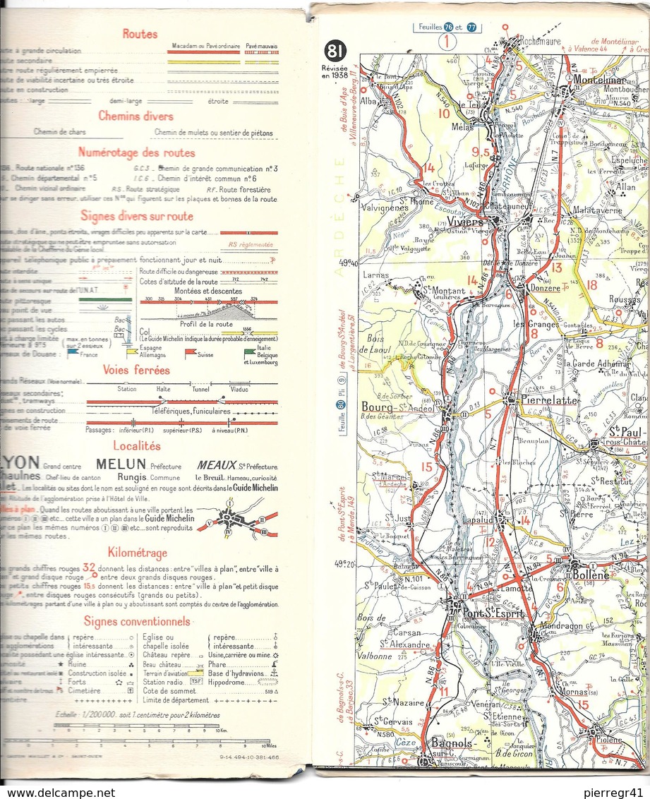 CARTE-ROUTIERE-MICHELIN-REVISEE 1938--N°81--AVIGNON-DIGNE --PA S  DECHIREE-TBE - Cartes Routières