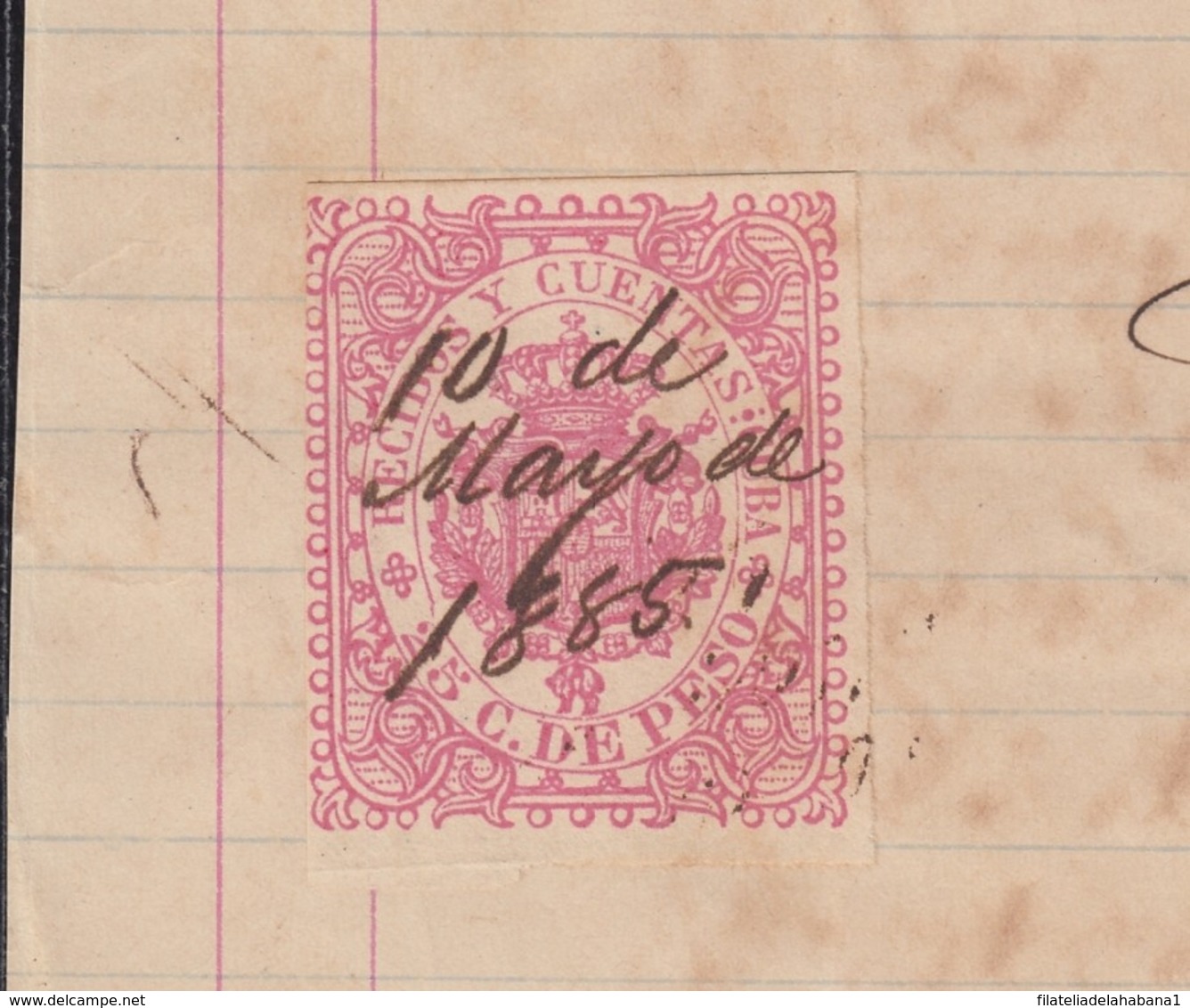 REC-135 CUBA SPAIN ESPAÑA (LG1643) RECIBOS REVENUE 1885. CARRUAJES DE LUJO CARRIAGE INVOICE. - Postage Due