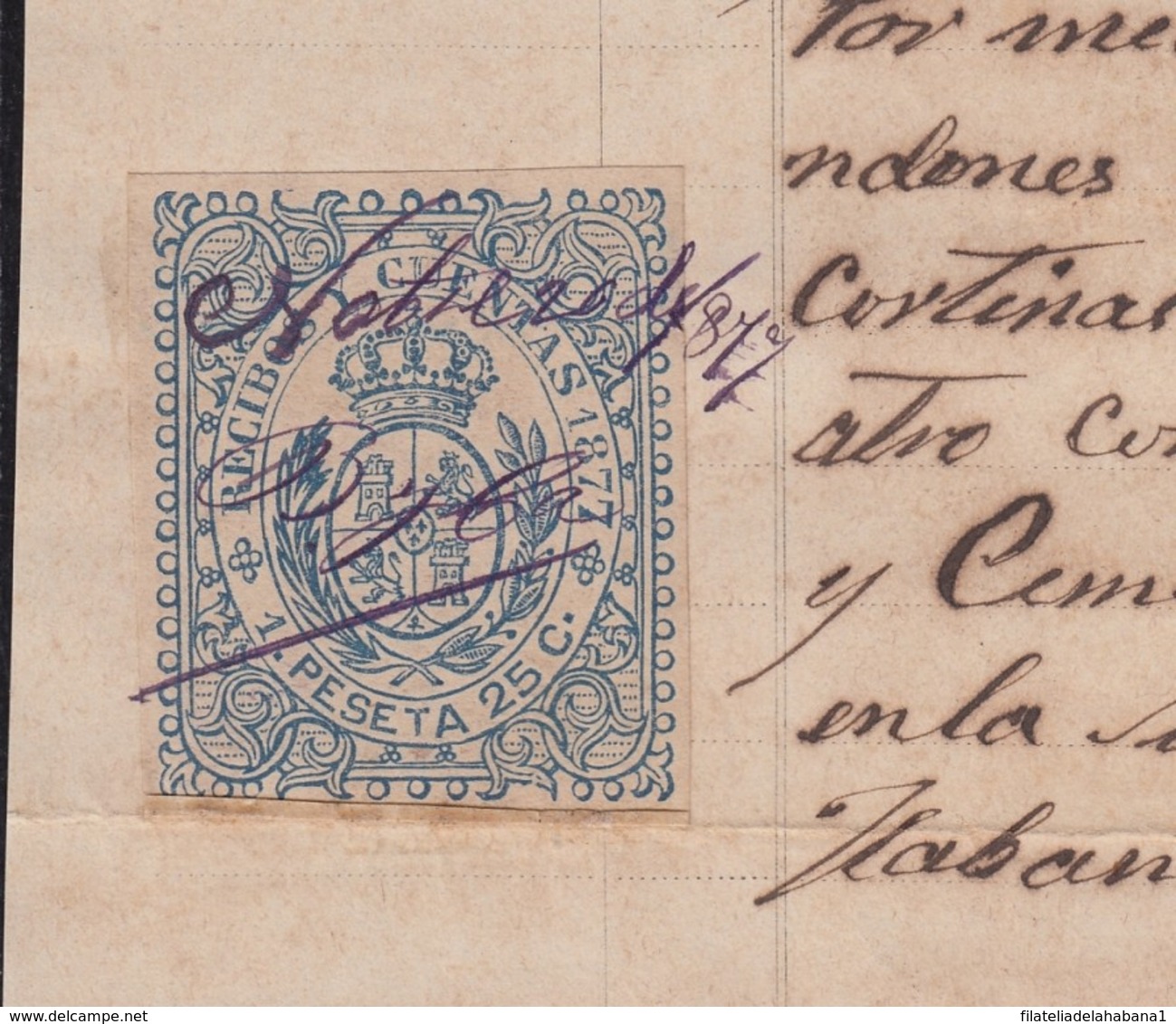 REC-140 CUBA SPAIN ESPAÑA (LG1648) RECIBOS REVENUE 1877. TREN FUNERARIO. MORTUORY INVOICE. 1885. - Portomarken