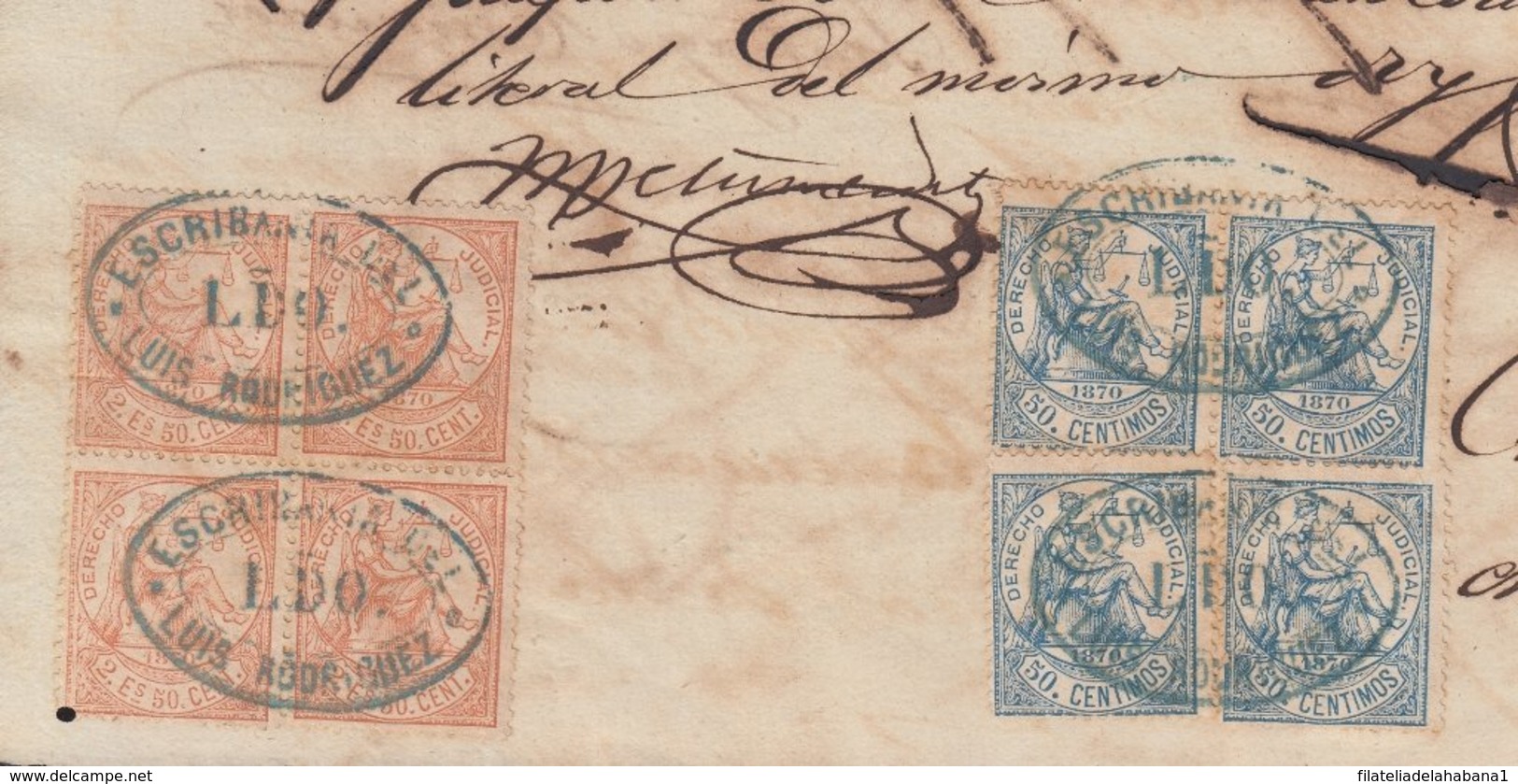 DER-114 CUBA SPAIN ESPAÑA (LG1620) DERECHO JUDICIAL REVENUE 50c, 2.5 E 1870. PAPEL SELLADO TERCERO. - Timbres-taxe