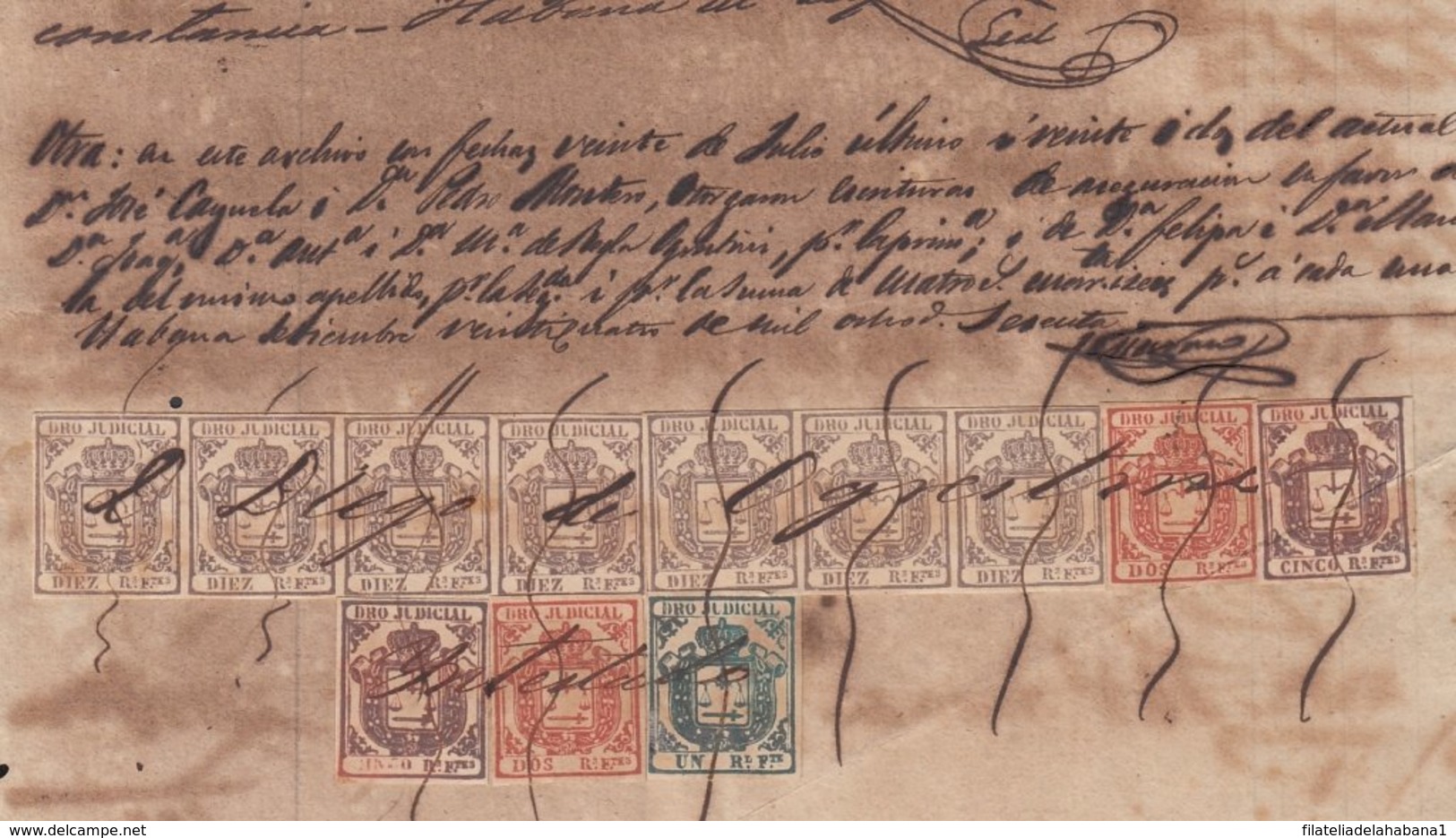 DER-115 CUBA SPAIN ESPAÑA (LG1621) DERECHO JUDICIAL REVENUE 1856. ORIGINAL & POSTAL FORGERY. - Timbres-taxe