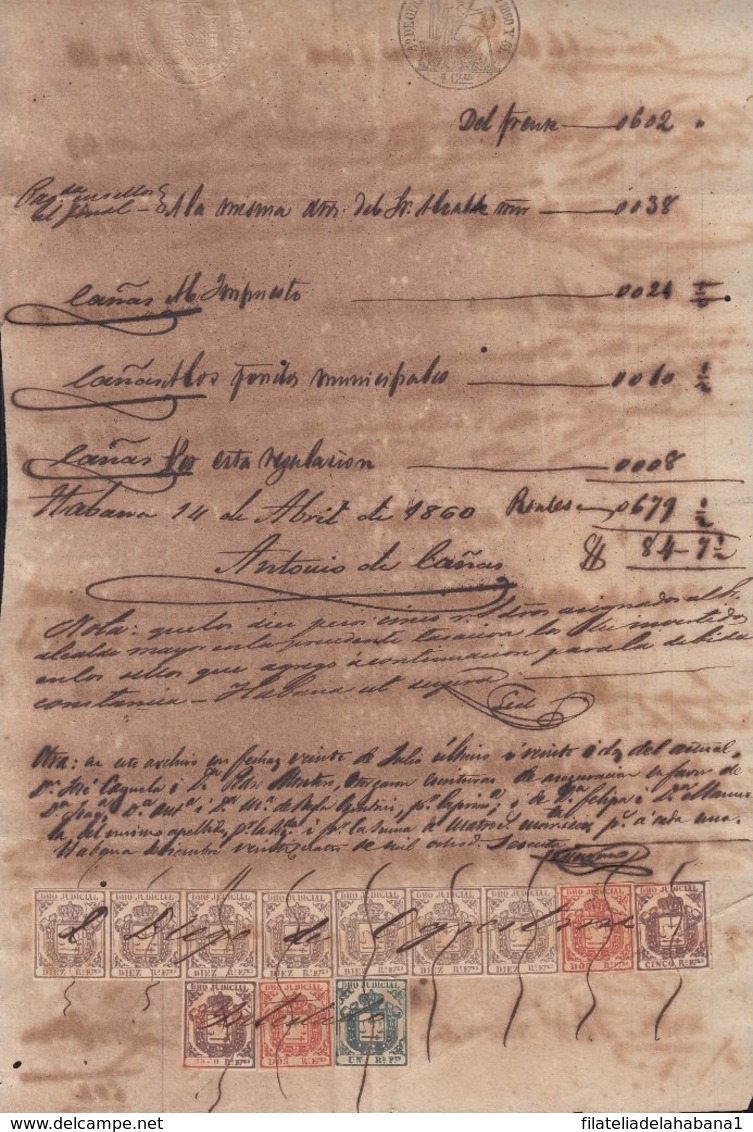 DER-115 CUBA SPAIN ESPAÑA (LG1621) DERECHO JUDICIAL REVENUE 1856. ORIGINAL & POSTAL FORGERY. - Postage Due