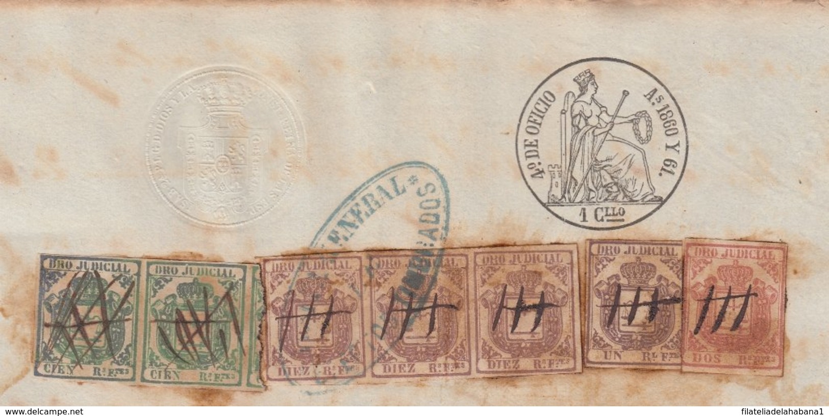 DER-116 CUBA SPAIN ESPAÑA (LG1622) DERECHO JUDICIAL REVENUE 1856. ORIGINAL & 100r POSTAL FORGERY. - Strafport