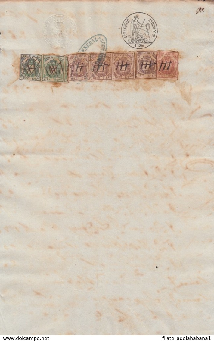 DER-116 CUBA SPAIN ESPAÑA (LG1622) DERECHO JUDICIAL REVENUE 1856. ORIGINAL & 100r POSTAL FORGERY. - Portomarken