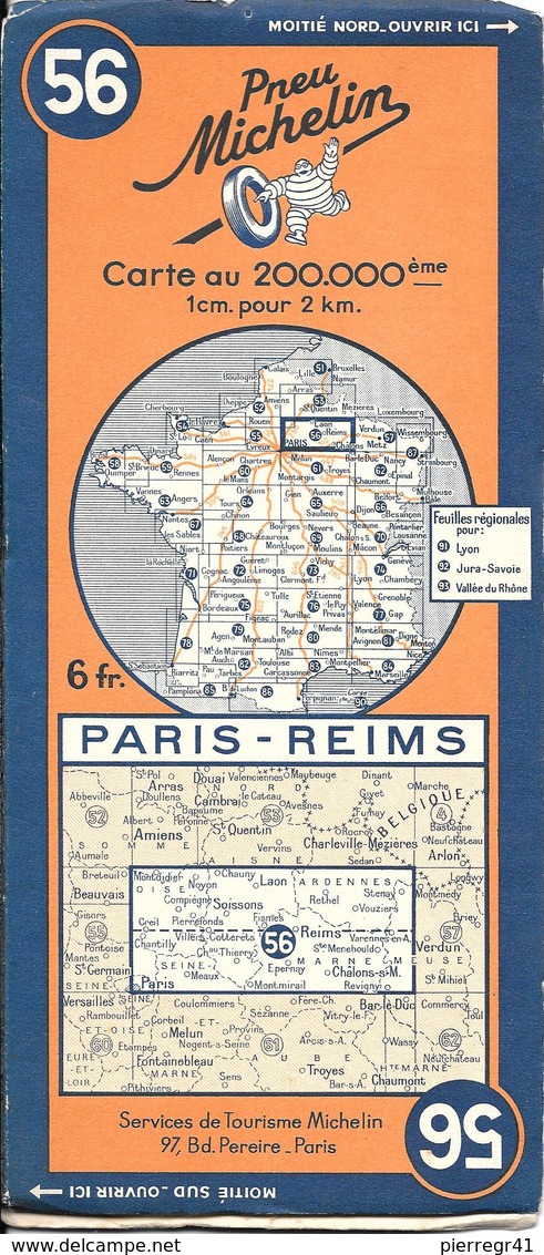 CARTE-ROUTIERE-MICHELIN-N °56-REVISEE1939-PARIS-REIMS--TBE ETAT-Pas De Plis Coupés - Cartes Routières