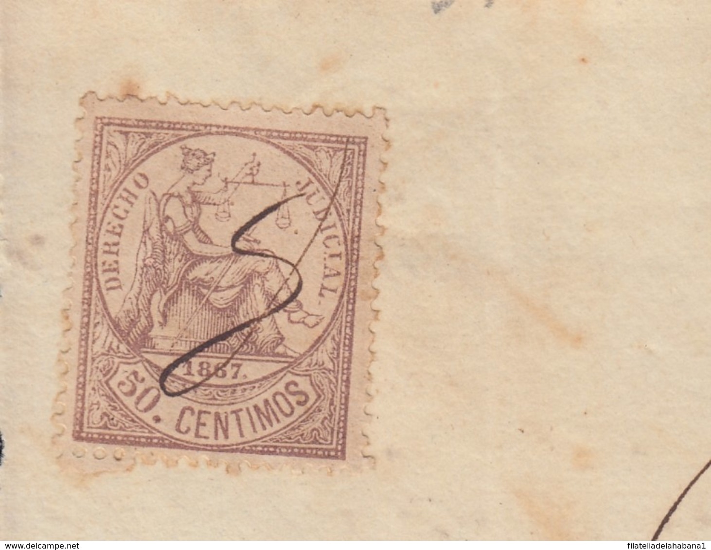 DER-120 CUBA SPAIN ESPAÑA (LG1626) DERECHO JUDICIAL REVENUE 1867. 50c. PAPEL SELLADO POBRES. - Portomarken