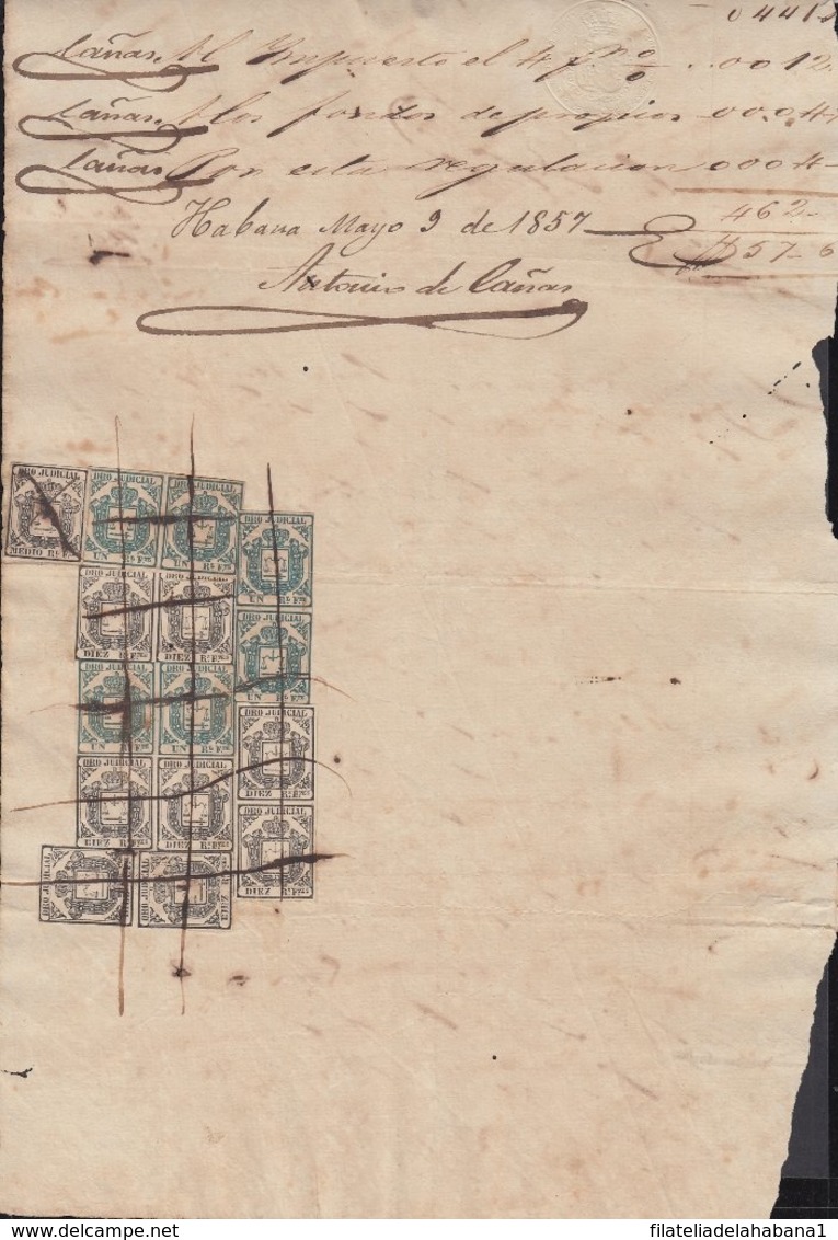 DER-121 CUBA SPAIN ESPAÑA (LG1627) DERECHO JUDICIAL REVENUE 1856. 1R (6)+ 10R (9). - Postage Due