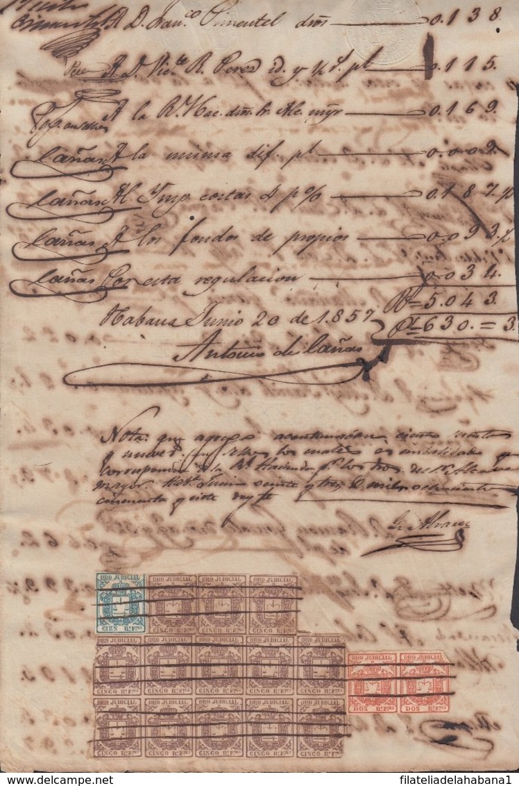 DER-122 CUBA SPAIN ESPAÑA (LG1628) DERECHO JUDICIAL REVENUE 1856. 100R + 5R (13) + 2R (2). - Postage Due