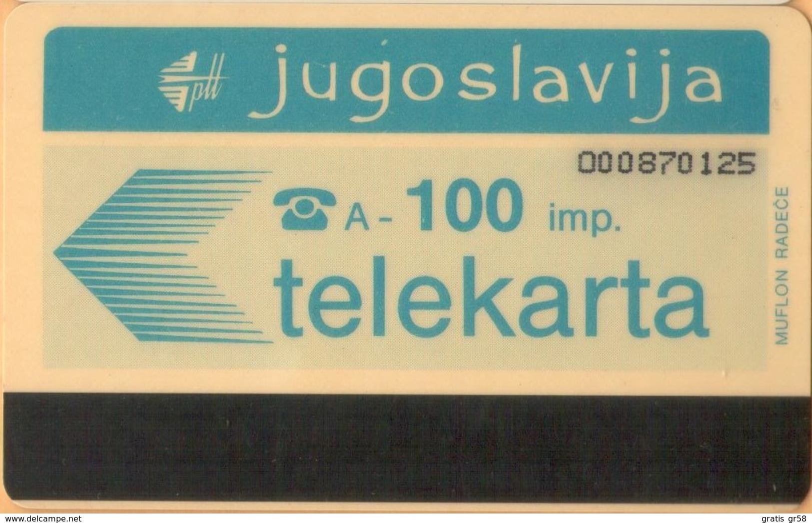 Yugoslavia - JUG-20, Autelca, Logo - Blue (Muflon Radece), 100U, CN: 9 Digits, 10.000ex, Used - Jugoslavia