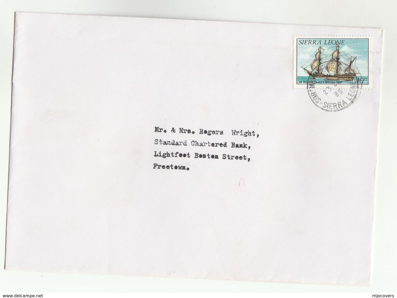 1985 SIERRA LEONE COVER  Stamps SAILING SHIP GOLDEN HIND To Standard BANK - Sierra Leone (1961-...)