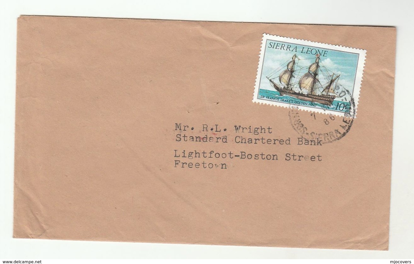 1986 SIERRA LEONE Cover SAILING SHIP GOLDEN HIND Stamps To Standard BANK - Ships