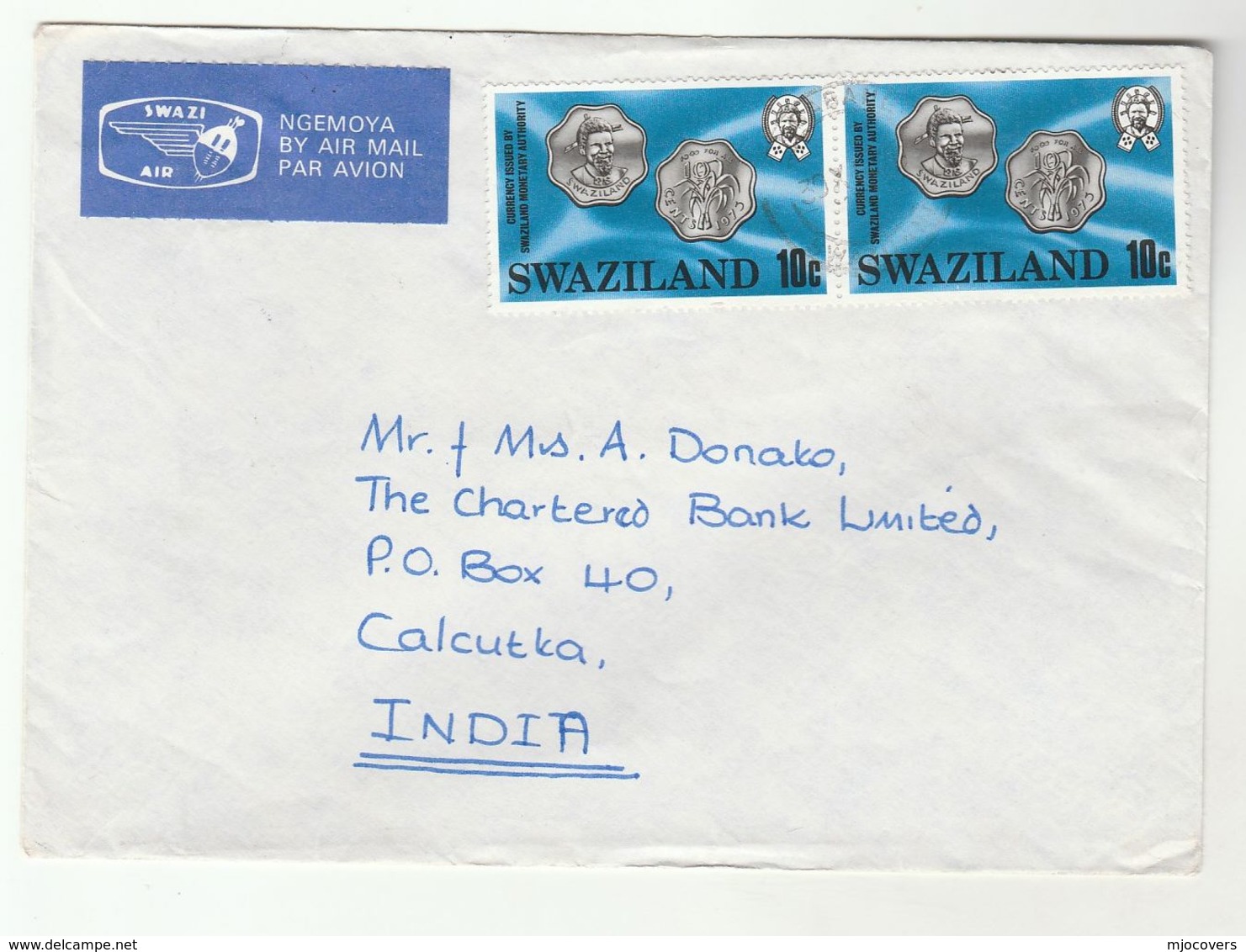 1979 SWAZILAND To INDIA Airmail COVER SWAZI AIR Airmail Label Multi COIN Stamps Aviation - Swaziland (1968-...)