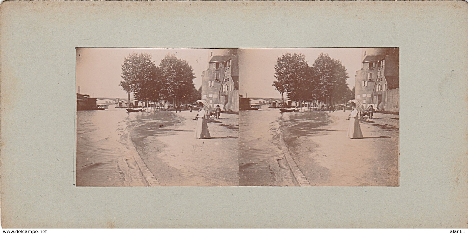 PHOTO STEREO NEVERS CRUE DU 30 AOUT 1900  INONDATION DU QUAI DE BILLEREUX - Photos Stéréoscopiques