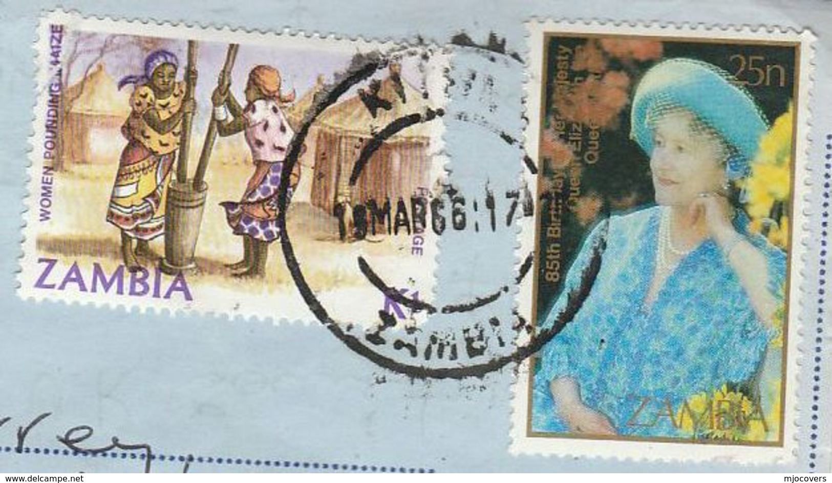 1986 ZAMBIA AEROGRAMME Queen Mother Royalty Stamps To GB Cover - Zambia (1965-...)