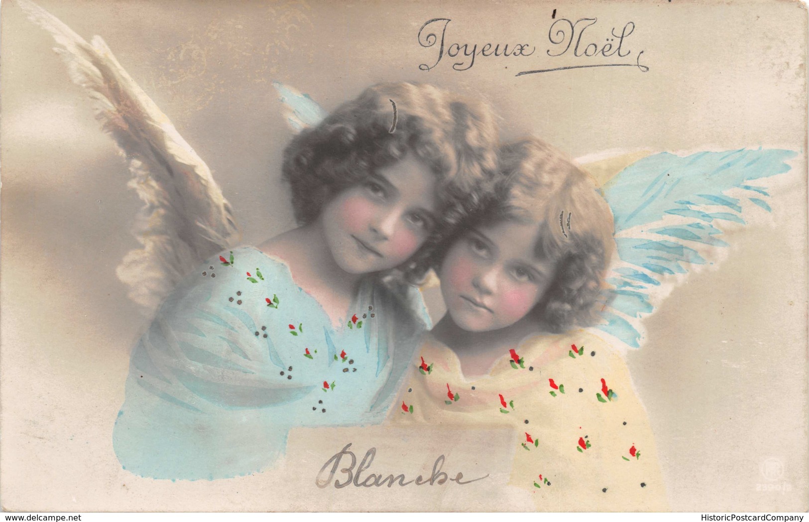 PRETTY YOUNG GIRLS-FEATHER WINGS-JOYEUX NOEL PHOTO POSTCARD 39564 - Sonstige & Ohne Zuordnung