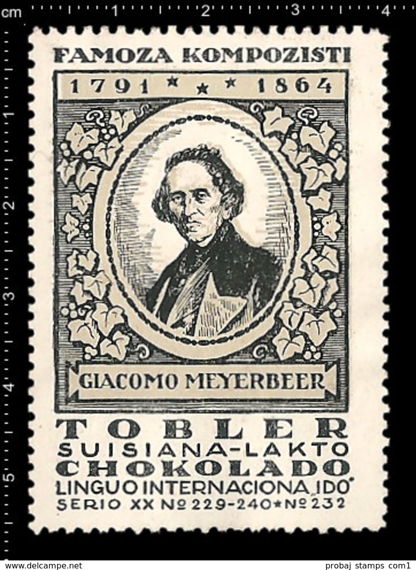 Old Swiss Poster Stamp Cinderella Reklamemarke Erinnofili Publicité Vignette Giacomo Meyerbeer Composer - Musica