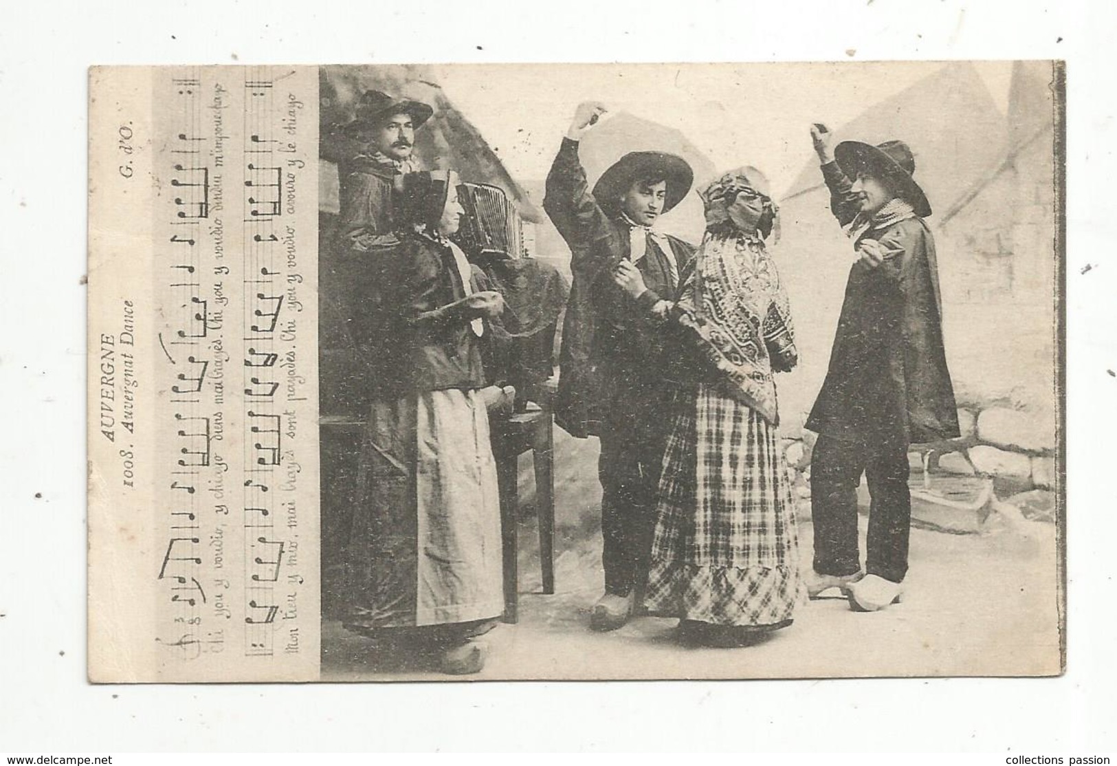 Cp, FOLKLORE , Danse , Musique , AUVERGNE , Auvergnat Dance , Voyagée 1919 - Danses