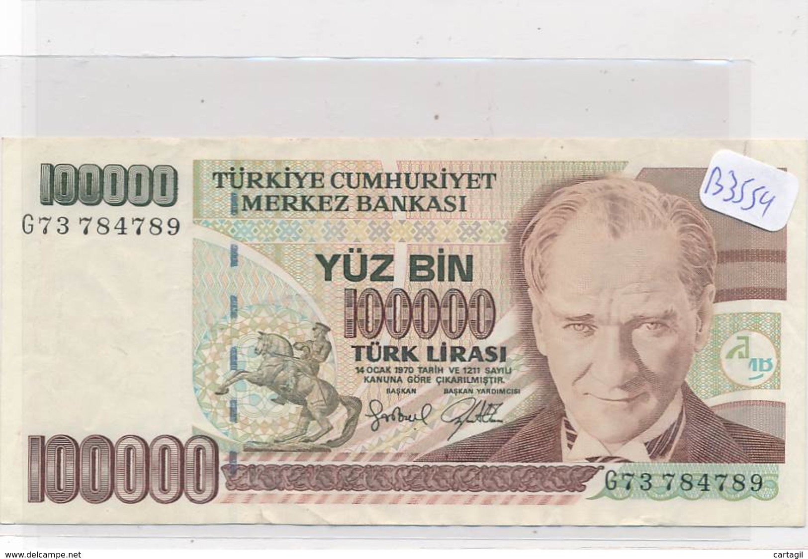 Numismatique -B3554 -Turquie -100000 Lirasi ( Catégorie,  Nature état ... Se Référer Au Double Scan)-Envoi Gratuit - Andere - Europa