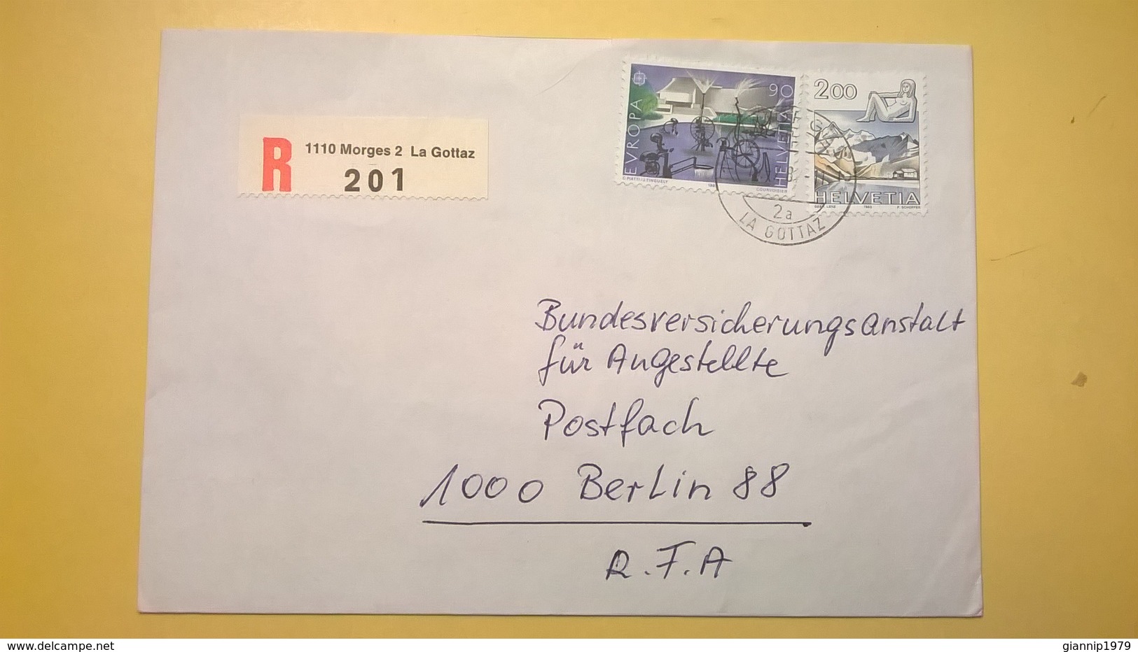 1987 BUSTA SVIZZERA HELVETIA RACCOMANDATA PER BERLINO ANNULLO LA GOTTAZ BOLLO ASTROLOGIA ASTROLOGY - Storia Postale