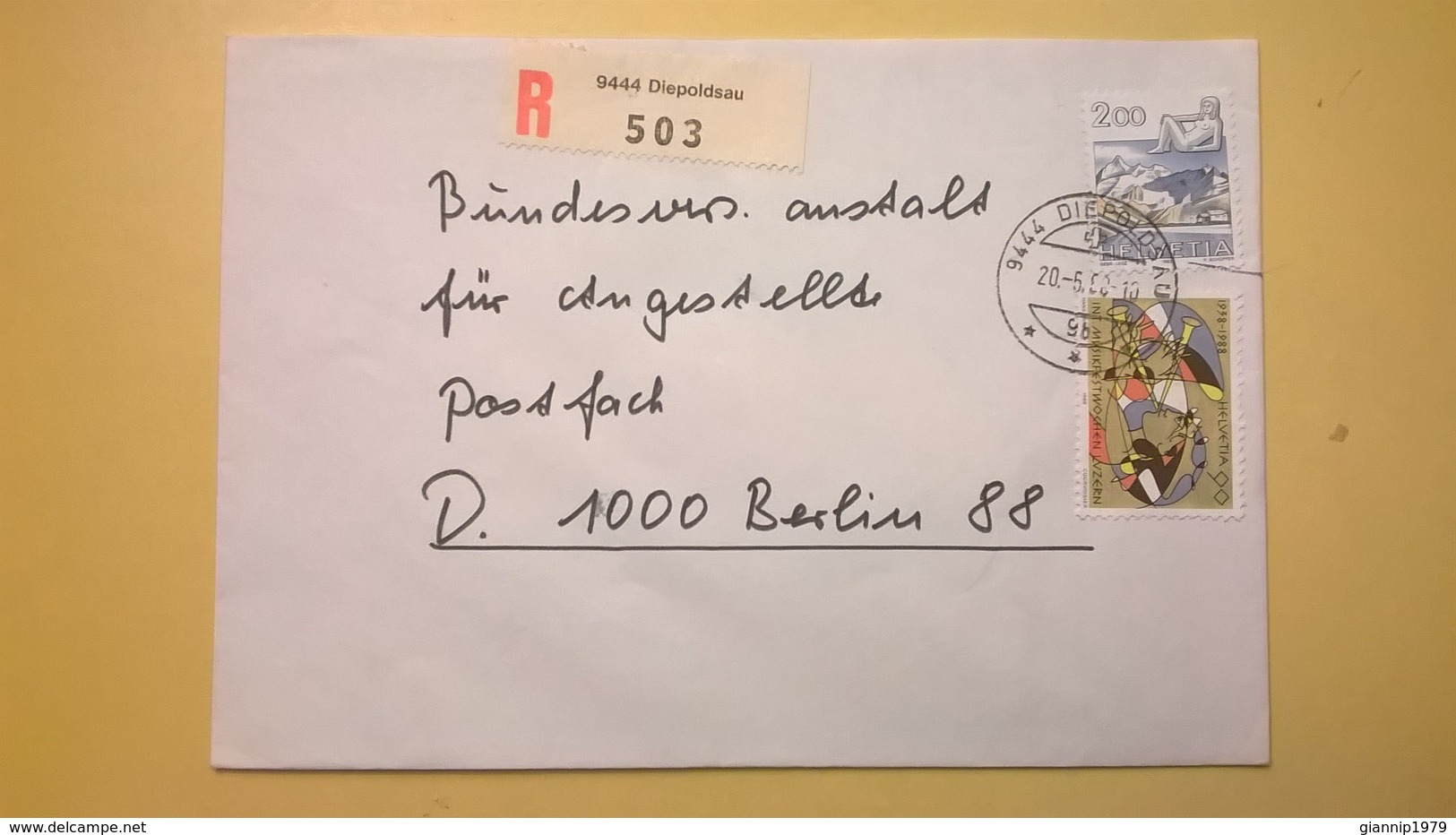 1987 BUSTA SVIZZERA HELVETIA RACCOMANDATA PER BERLINO ANNULLO DIEPOLDSAU BOLLO ASTROLOGIA ASTROLOGY - Storia Postale