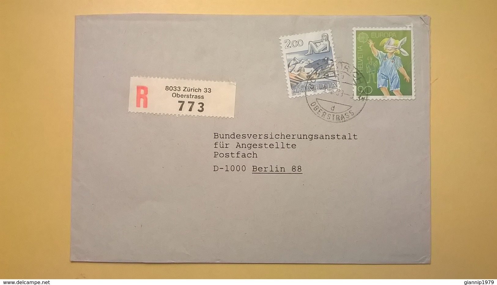 1989 BUSTA SVIZZERA HELVETIA RACCOMANDATA PER BERLINO ANNULLO ZURICH BOLLO ASTROLOGIA ASTROLOGY - Storia Postale