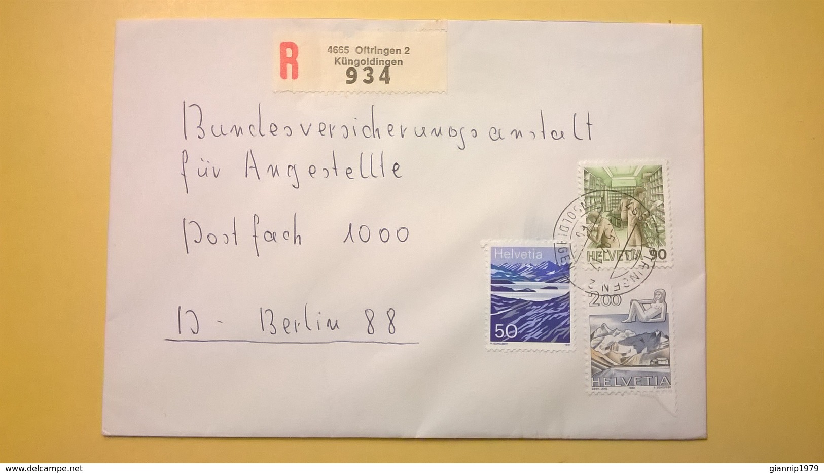 1992 BUSTA SVIZZERA HELVETIA RACCOMANDATA PER BERLINO ANNULLO OFRINGEN BOLLO ASTROLOGIA ASTROLOGY - Storia Postale