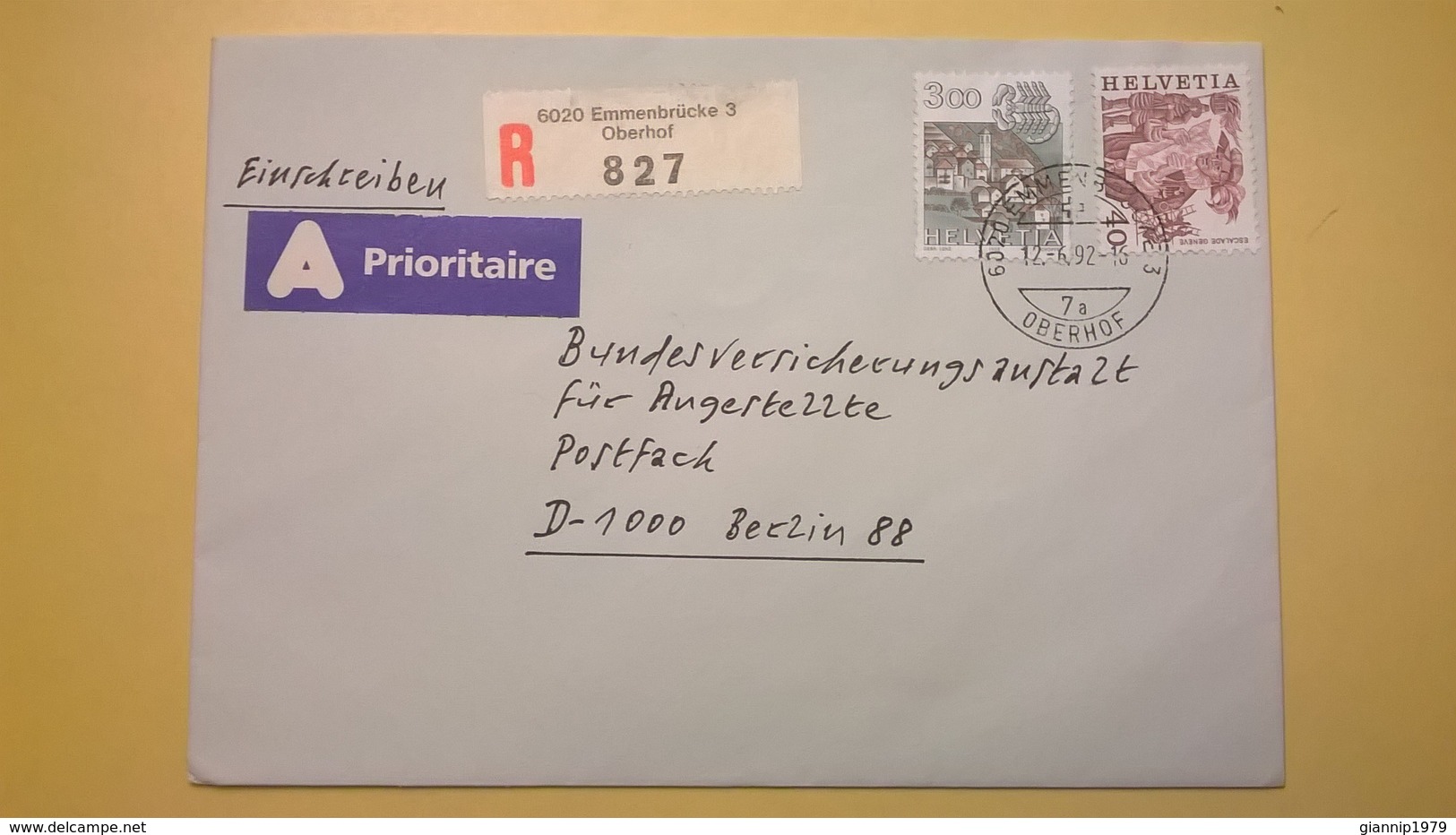 1992 BUSTA SVIZZERA HELVETIA RACCOMANDATA PER BERLINO ANNULLO OBERNOF BOLLO ASTROLOGIA ASTROLOGY - Storia Postale