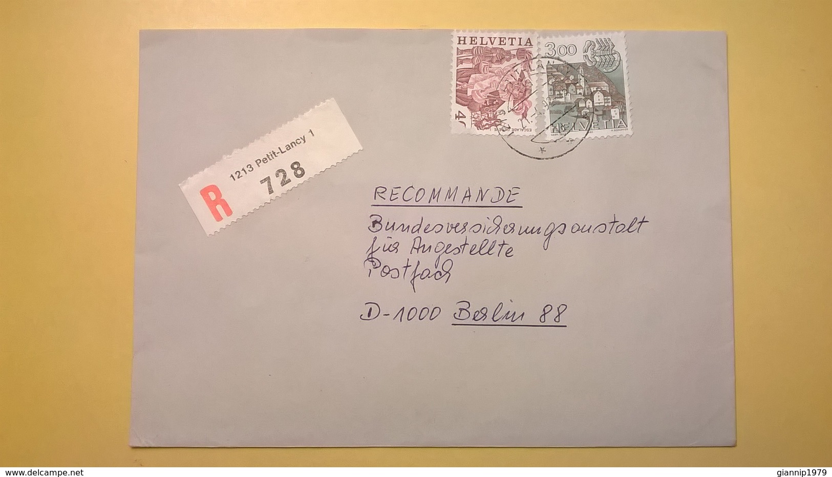 1992 BUSTA SVIZZERA HELVETIA RACCOMANDATA PER BERLINO ANNULLO PETIT LANCY BOLLO ASTROLOGIA ASTROLOGY - Storia Postale