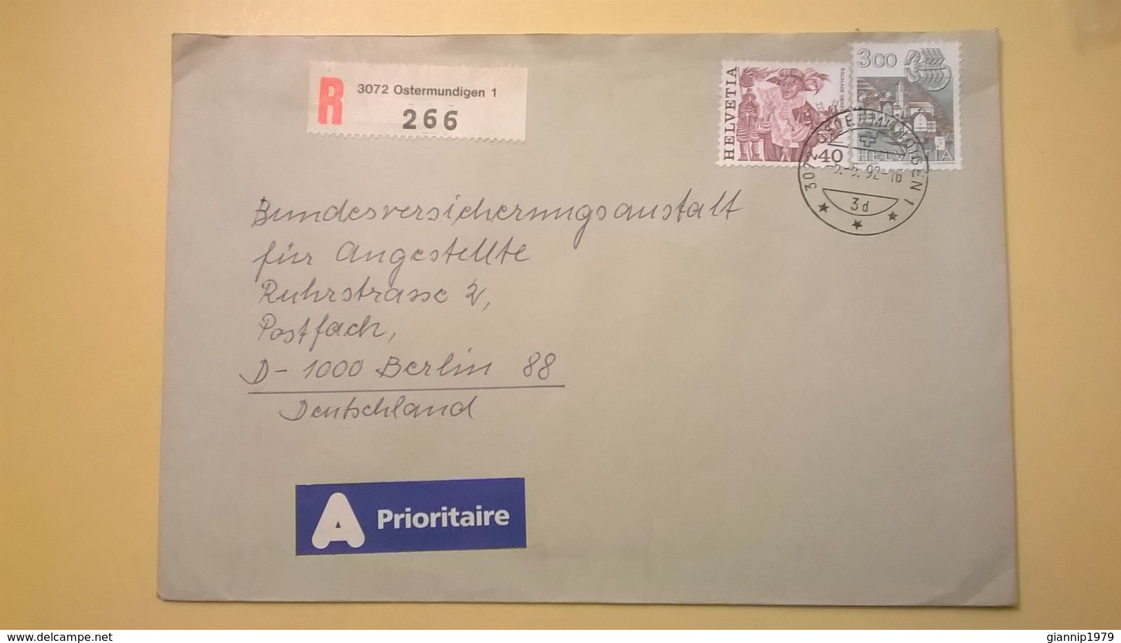1992 BUSTA SVIZZERA HELVETIA RACCOMANDATA PER BERLINO ANNULLO OSTERMUNDIGEN BOLLO ASTROLOGIA ASTROLOGY - Storia Postale