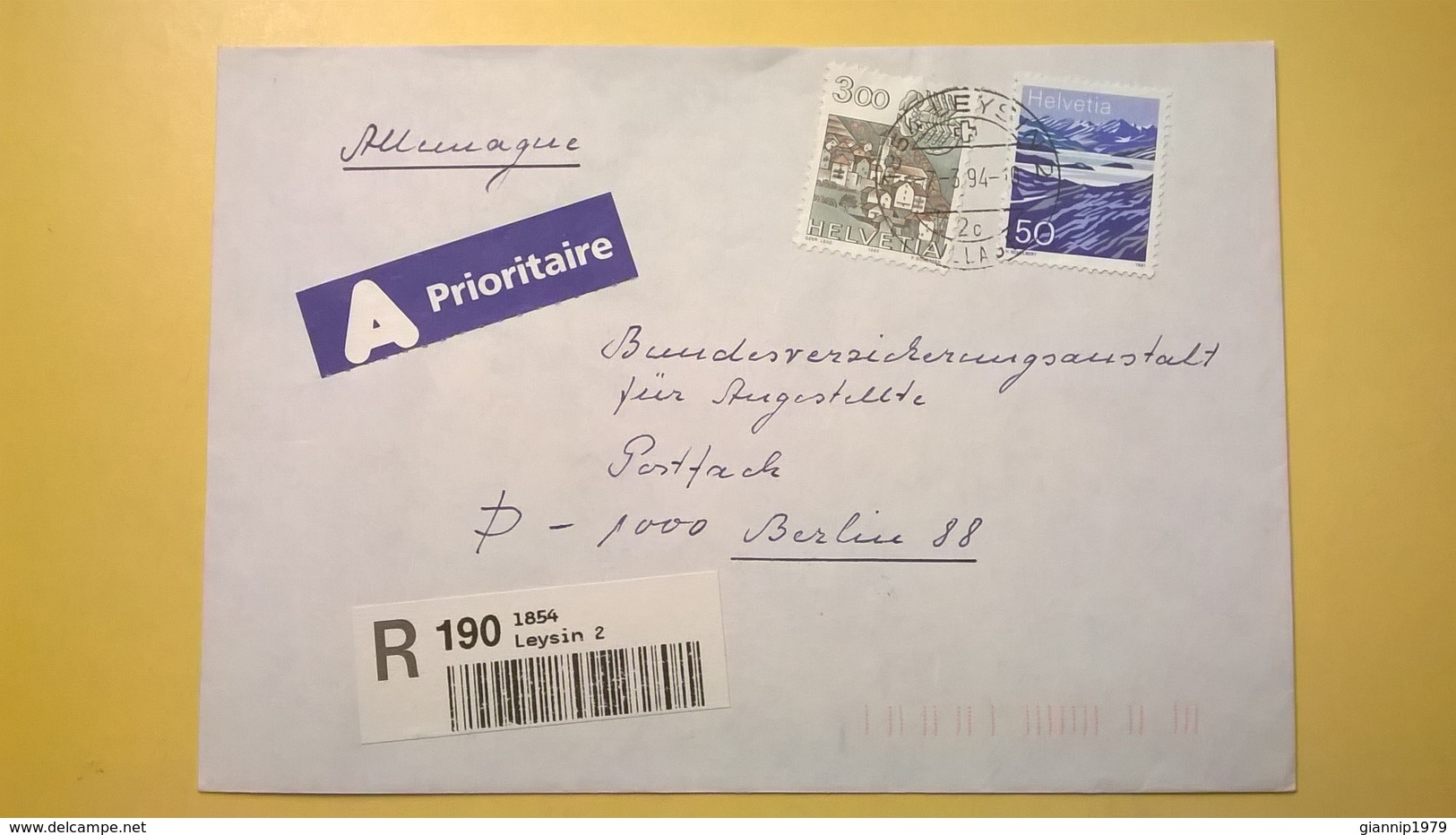 1994 BUSTA SVIZZERA HELVETIA RACCOMANDATA PER BERLINO ANNULLO LEYSIN BOLLO ASTROLOGIA ASTROLOGY - Storia Postale