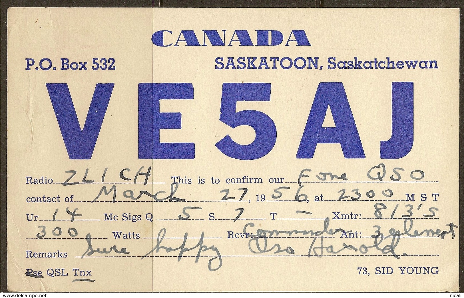 CANADA 1956 QSL Ham Radio Card VE5AJ U ZZ2221 - Saskatoon