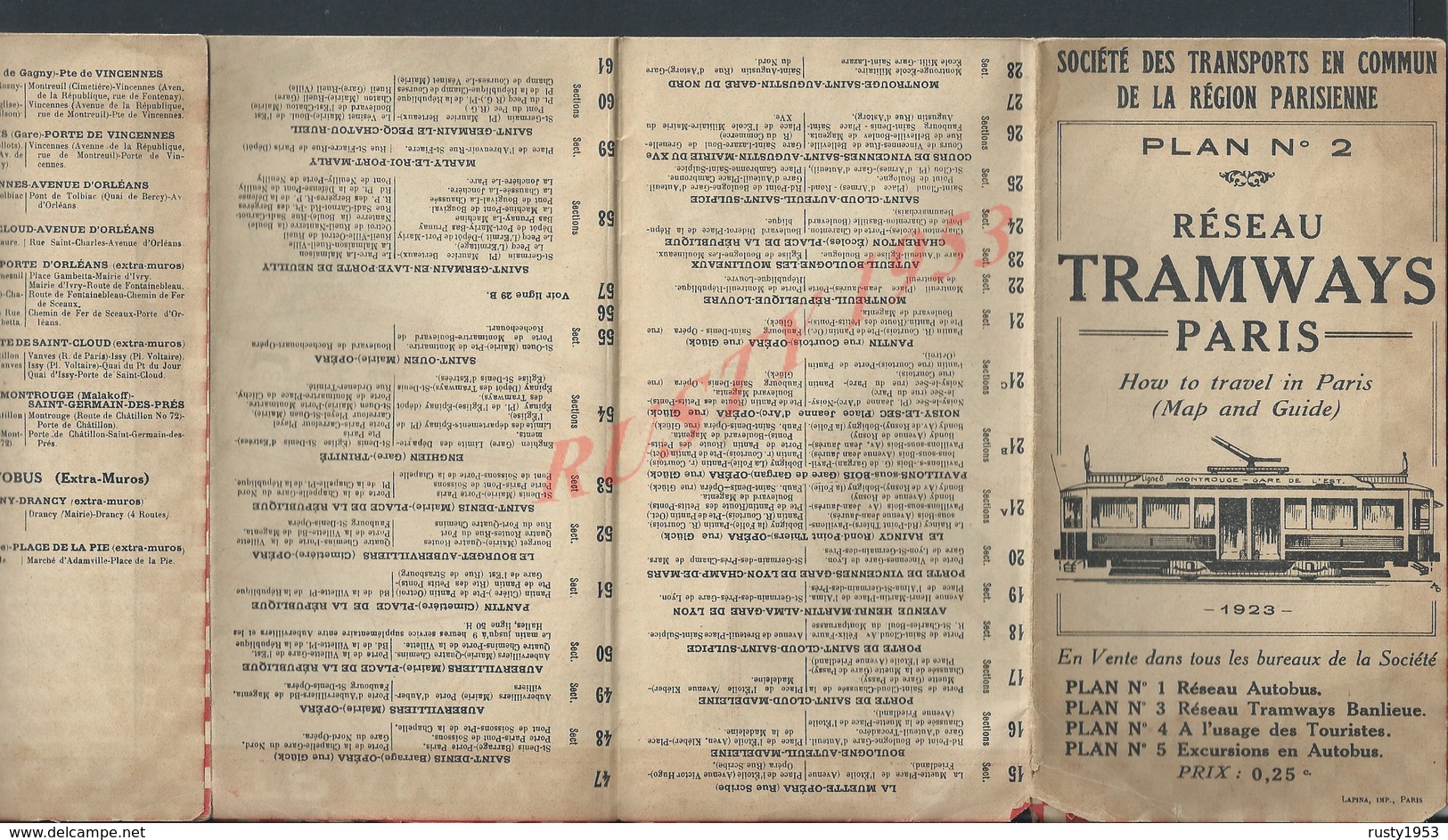 ANCIEN PLAN N°2 RÉSEAU TRAMWAYS PARIS ( GUIDE ) 1923 TOUT N EST PAS SCANNER : - Europe