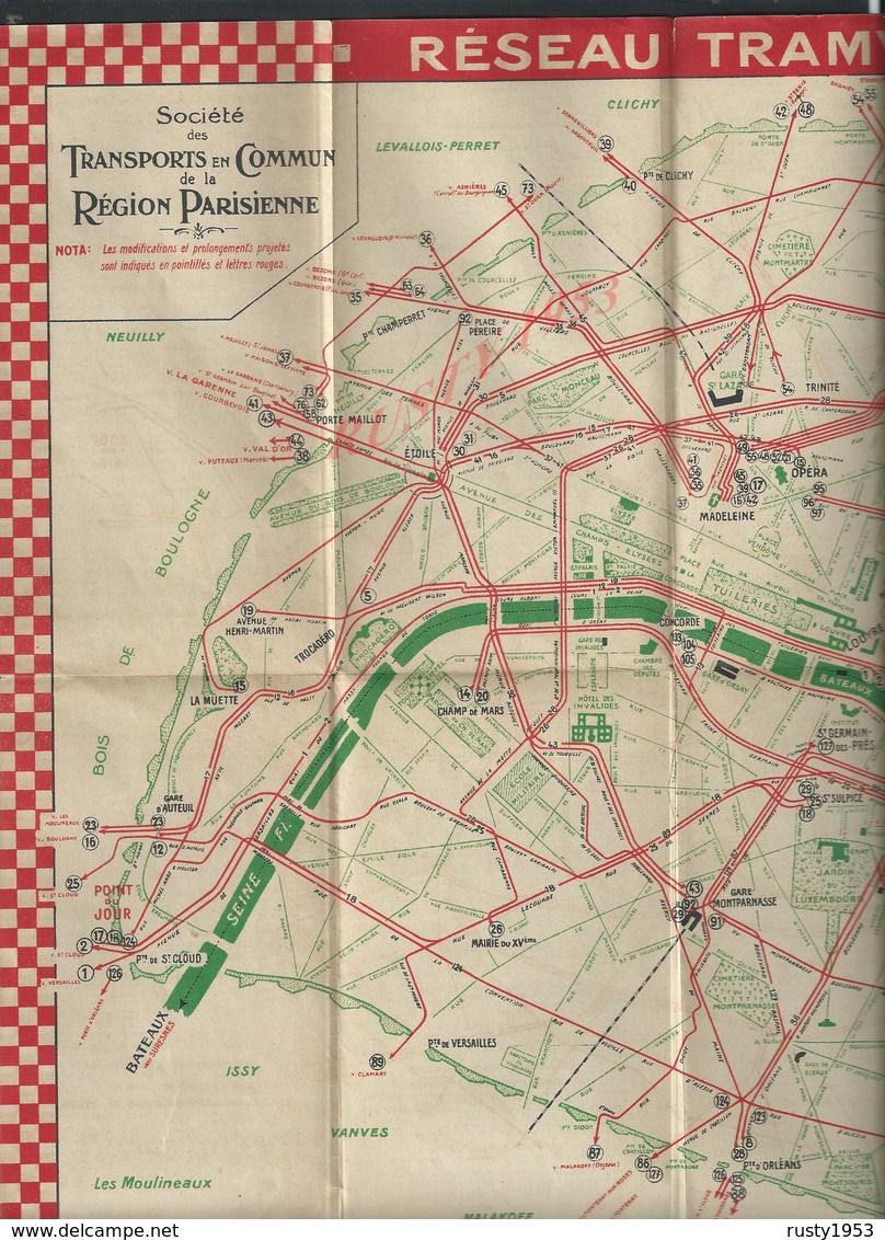 ANCIEN PLAN N°2 RÉSEAU TRAMWAYS PARIS ( GUIDE ) 1923 TOUT N EST PAS SCANNER : - Europe