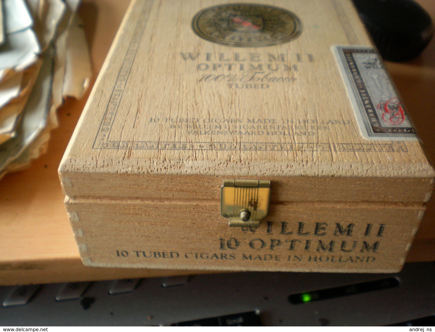 Old Wooden Box Willem II Optium 100% Tobacco Tubes  Made In Holland - Boites à Tabac Vides