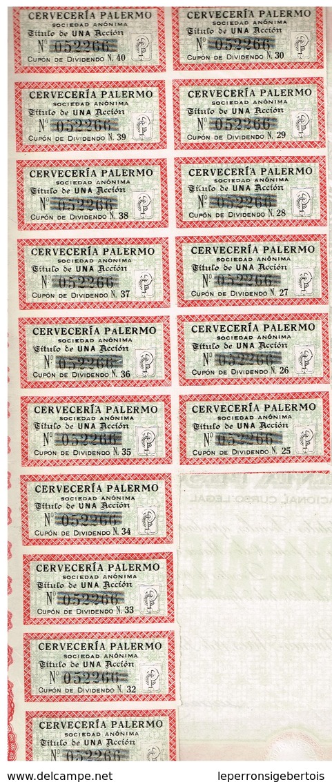 Titre Ancien - Cerveceria Palermo Sociedad Anónima - Titulo De 1926 - Industry