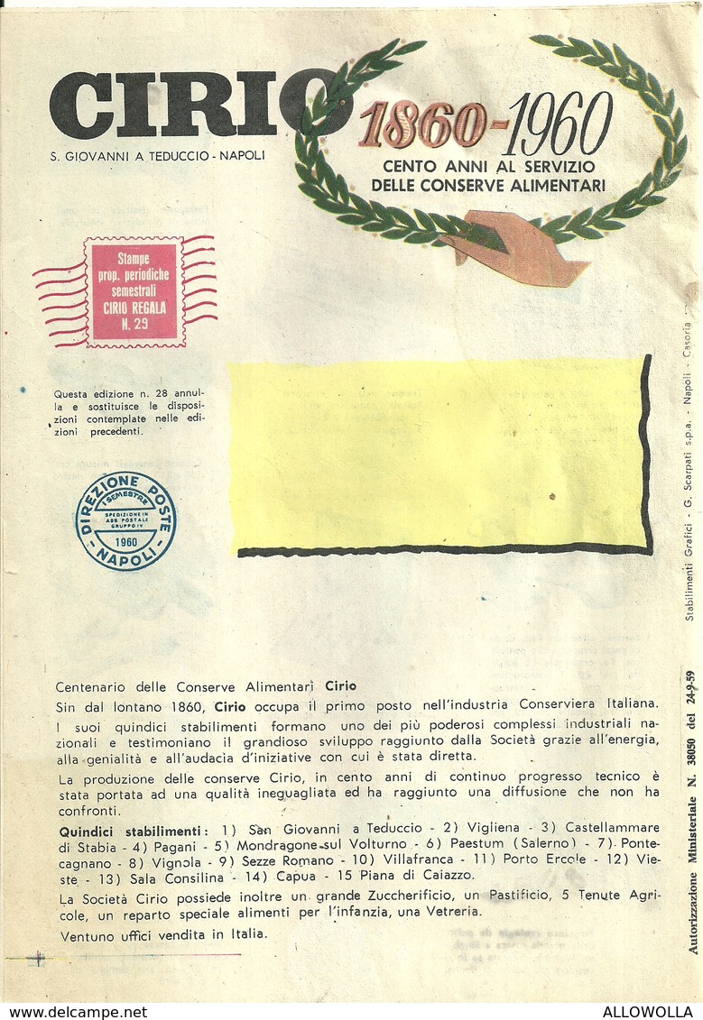 2922 " CIRIO REGALA - CATALOGO PREMI A PUNTI DEL 1960-CENTENARIO DELL'AZIENDA " ORIGINALE - Other & Unclassified