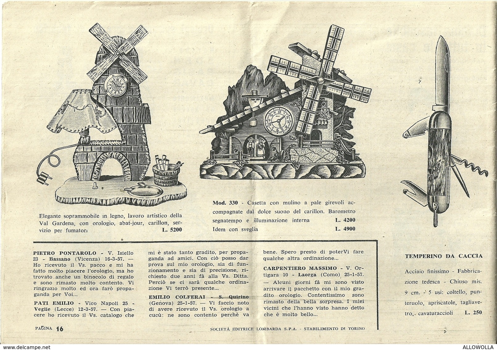 2923 " DITTA BECO-TORINO-IMPORTAZIONE E FABBRICAZIONE DI OROLOGI-CAT. N° 162-ANNO 1958 " ORIGINALE - Autres & Non Classés