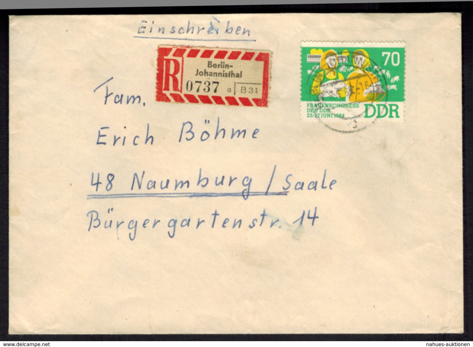 DDR R-Brief EF 70 Pfg. Frauenkongreß Ab Berlin Johannisthal N. Naumburg Saale - Sonstige & Ohne Zuordnung