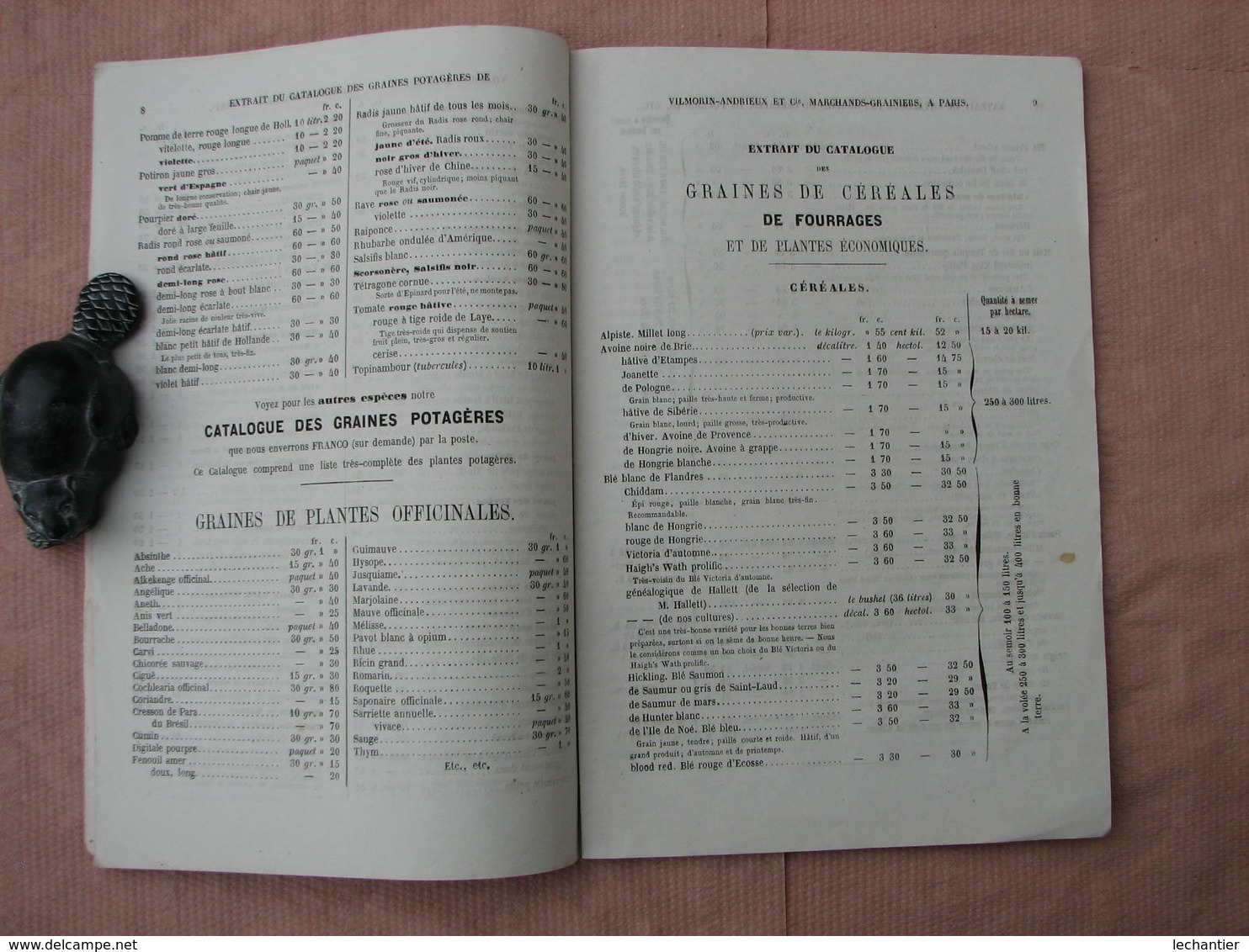 VILMORIN ANDRIEU 1865 Extrait Catalogue 36 Pages 155X235 Graines, Plantes Vivaces, Graines D'Arbres  T.B.E. - Altri & Non Classificati