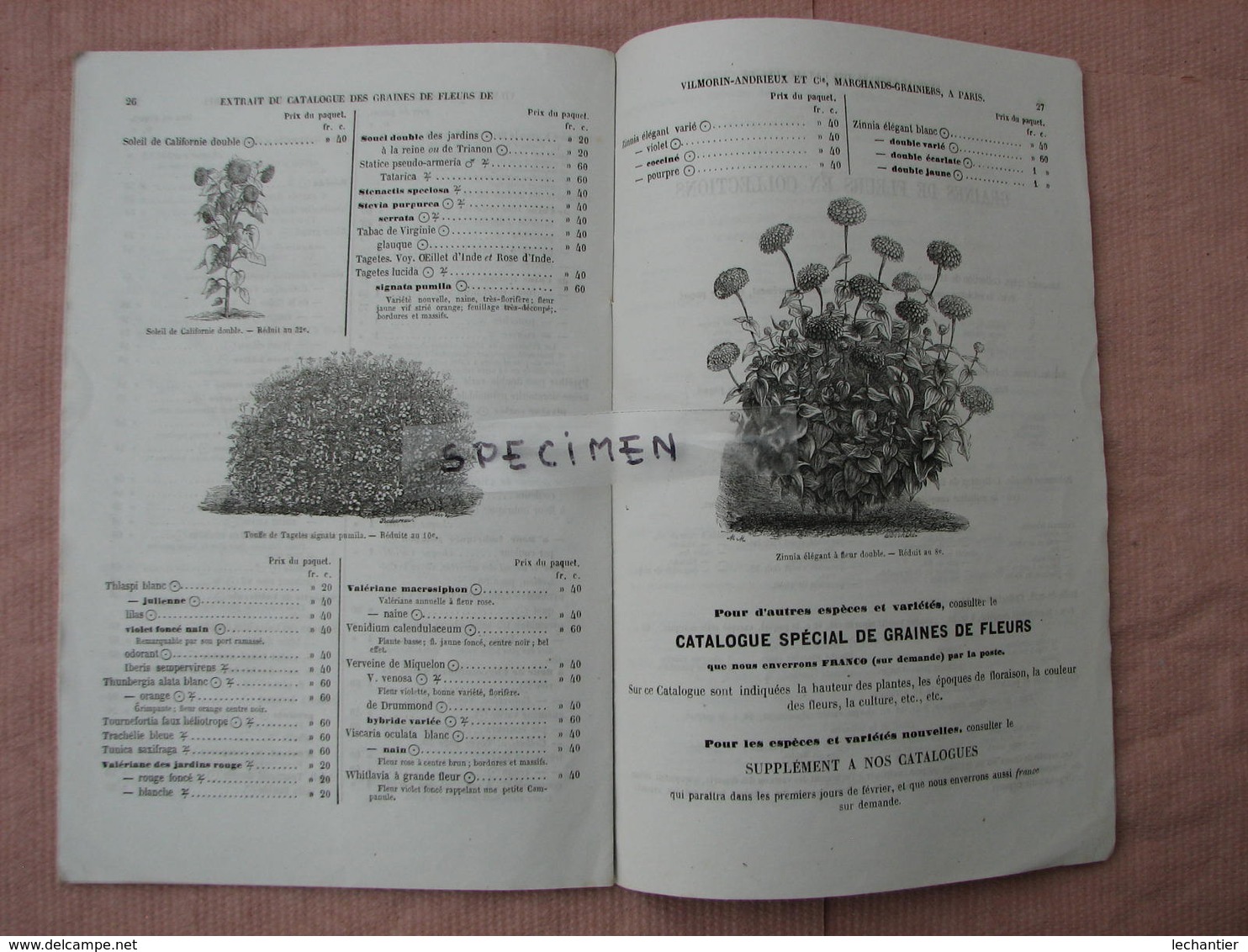 VILMORIN ANDRIEU 1865 Extrait Catalogue 36 pages 155X235 Graines, Plantes Vivaces, Graines d'Arbres  T.B.E.