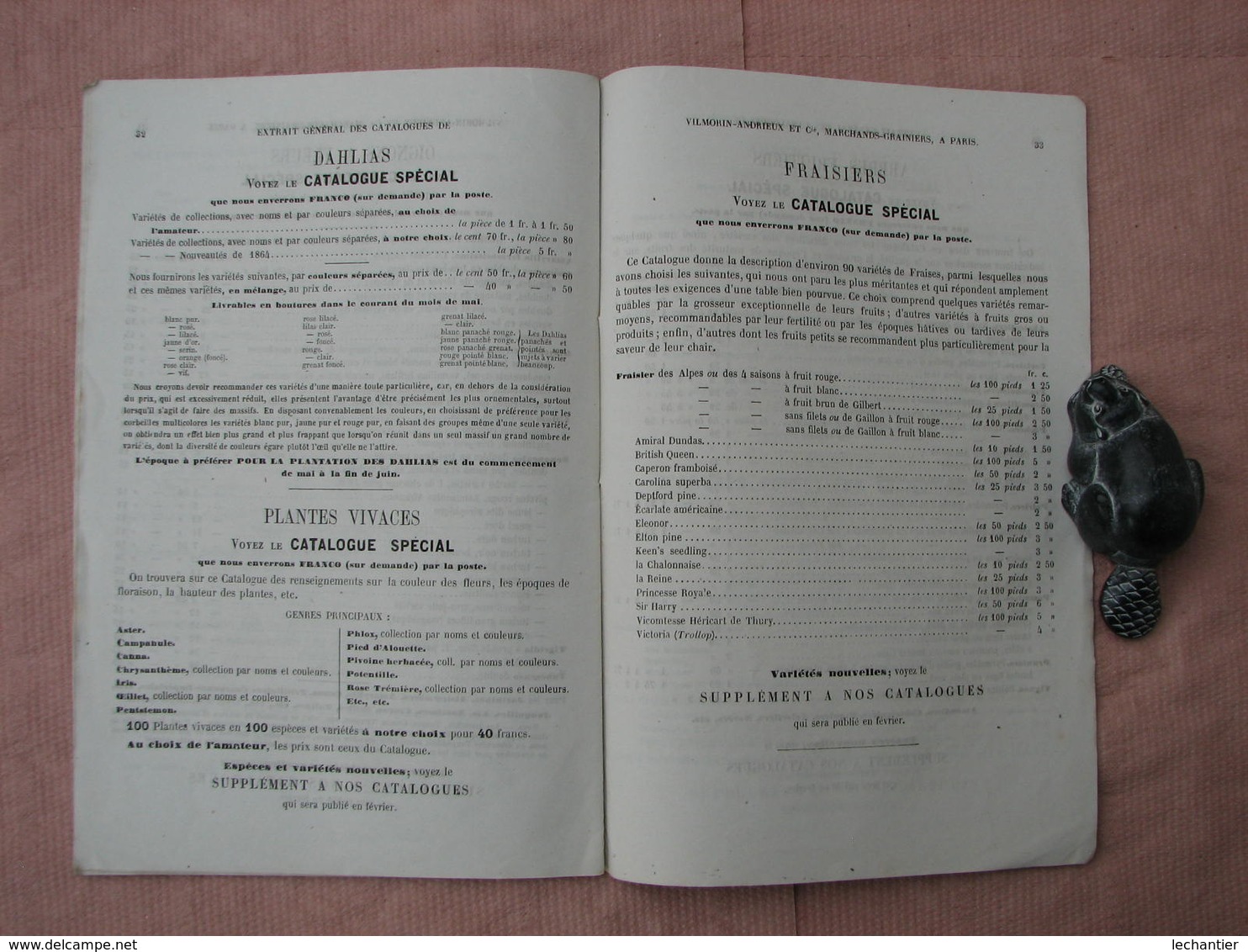 VILMORIN ANDRIEU 1865 Extrait Catalogue 36 pages 155X235 Graines, Plantes Vivaces, Graines d'Arbres  T.B.E.